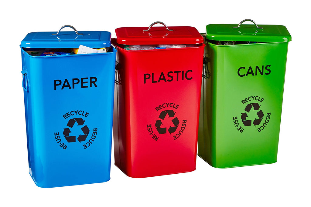 Premier Housewares Galvanised Steel Recycling Bins - Set of 3, 26L