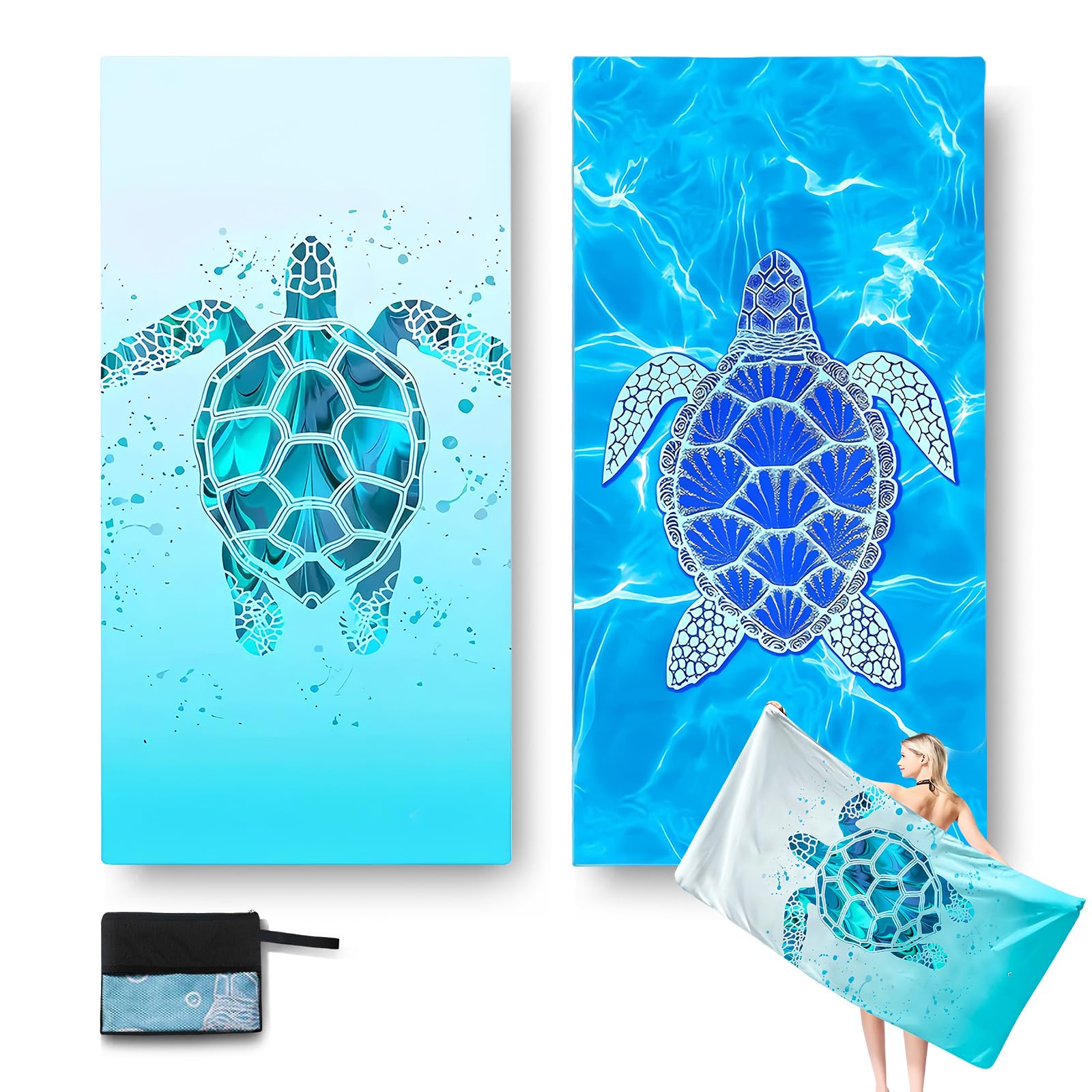 NBBENG 2 Pack Microfibre Beach Towels – 180x90cm Sand Free Quick Dry