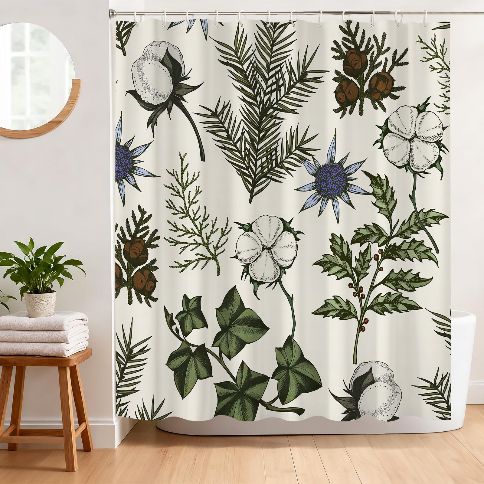 BREASOME Botanical Plant Shower Curtain | Waterproof Polyester, 180x180cm