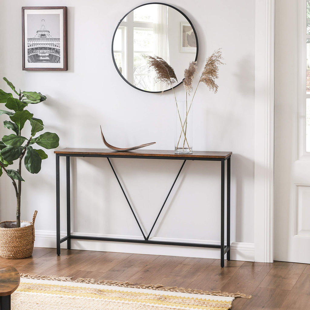VASAGLE Slim Console Table – Industrial Hallway Sofa Table, Rustic Brown