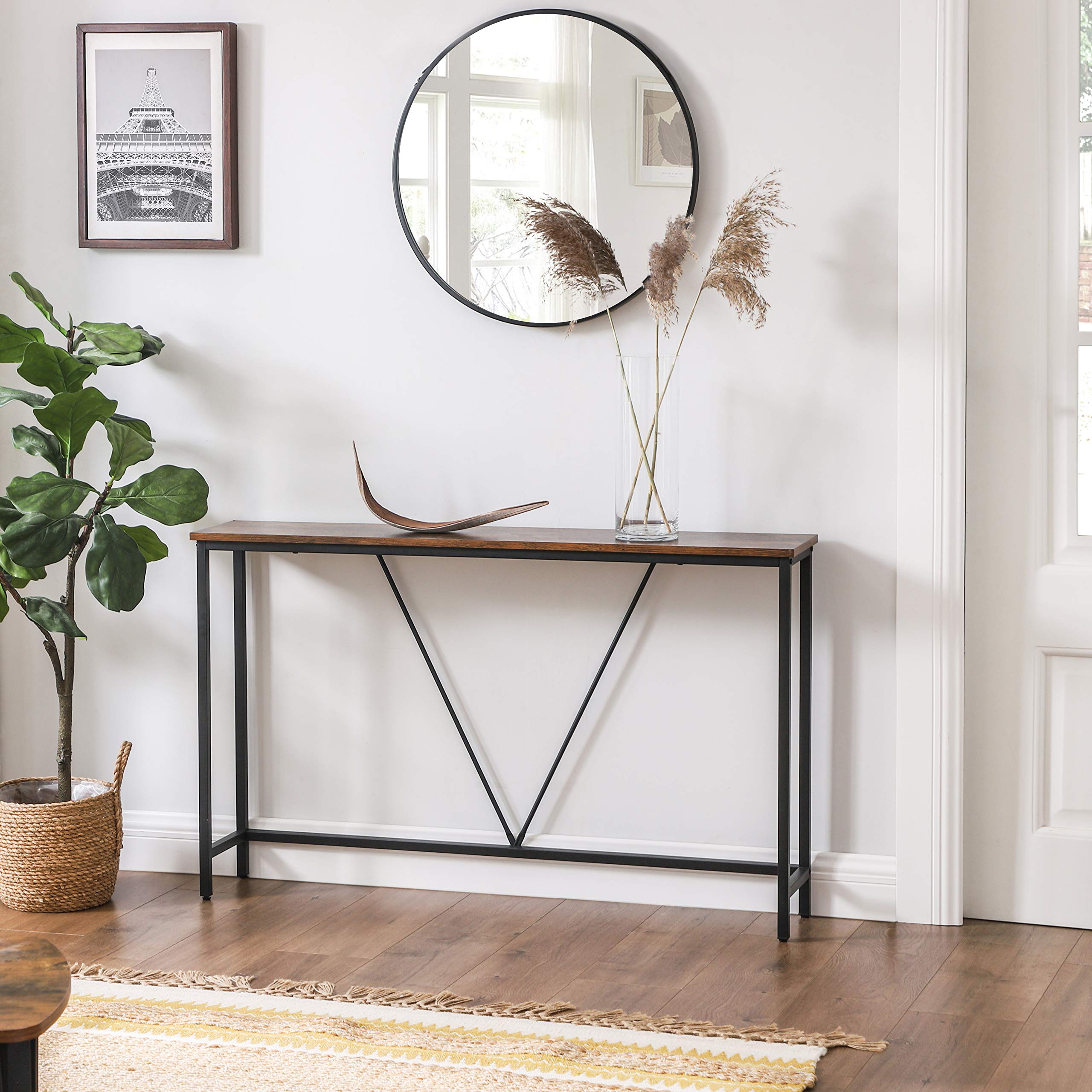 VASAGLE Slim Console Table – Industrial Hallway Sofa Table, Rustic Brown