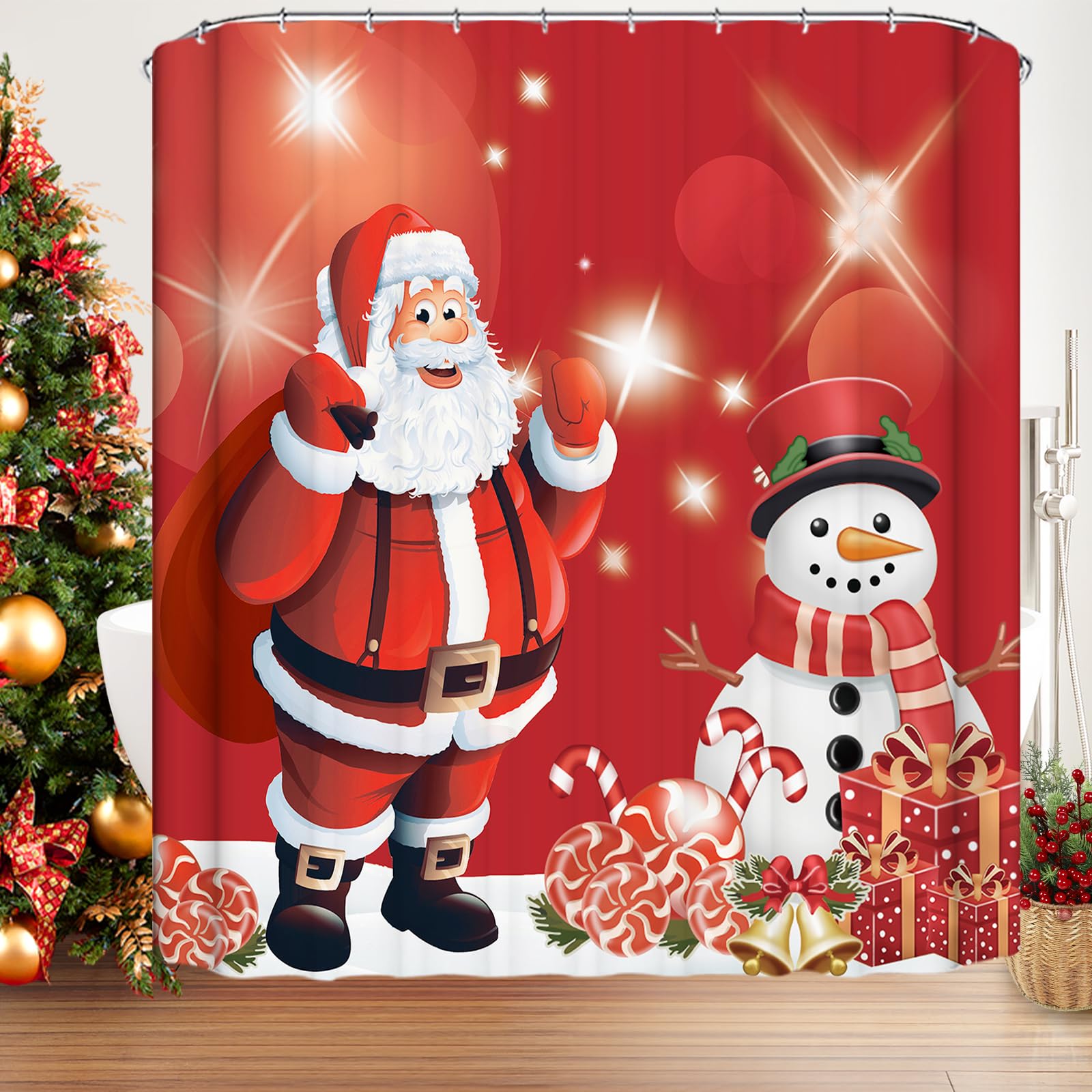 Famibay Christmas Shower Curtain | Waterproof Polyester with 12 Hooks