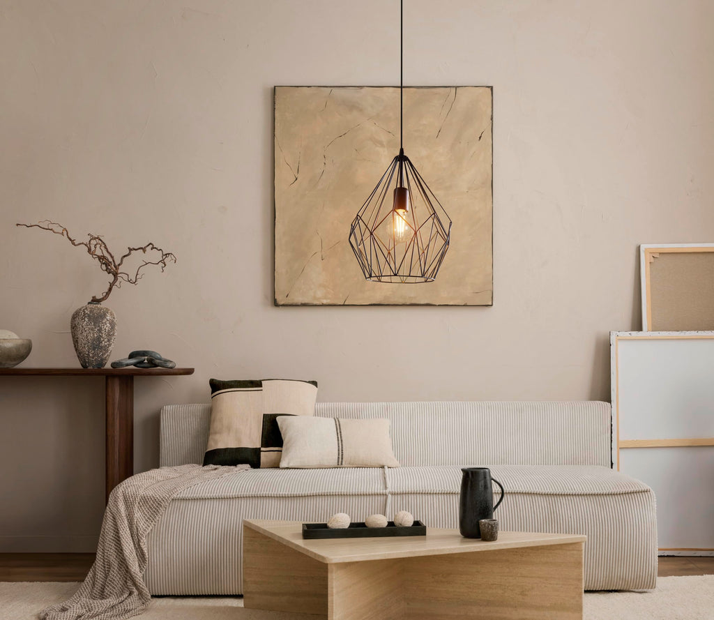 Eglo Carlton Vintage Pendant Light – Black Steel Industrial Ceiling Lamp