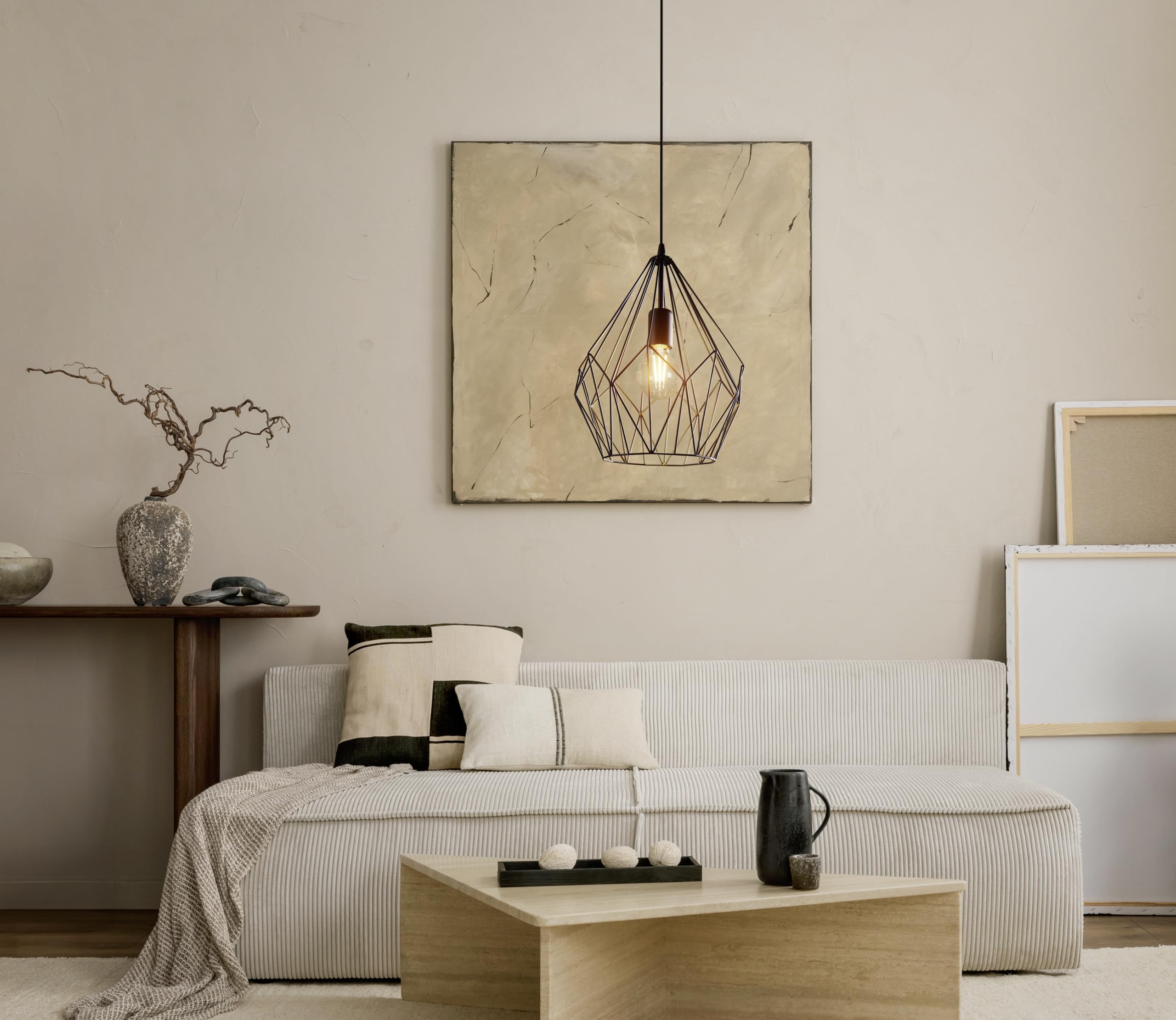 Eglo Carlton Vintage Pendant Light – Black Steel Industrial Ceiling Lamp