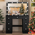 Makeup Vanity with 11 LED Lights and 7 Drawers – 39.4" Black