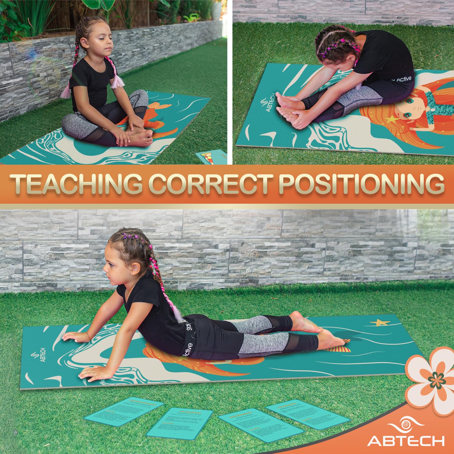 ABTECH Kids Yoga Mat Set with 12 Yoga Cards – Non-Toxic Unicorn Design