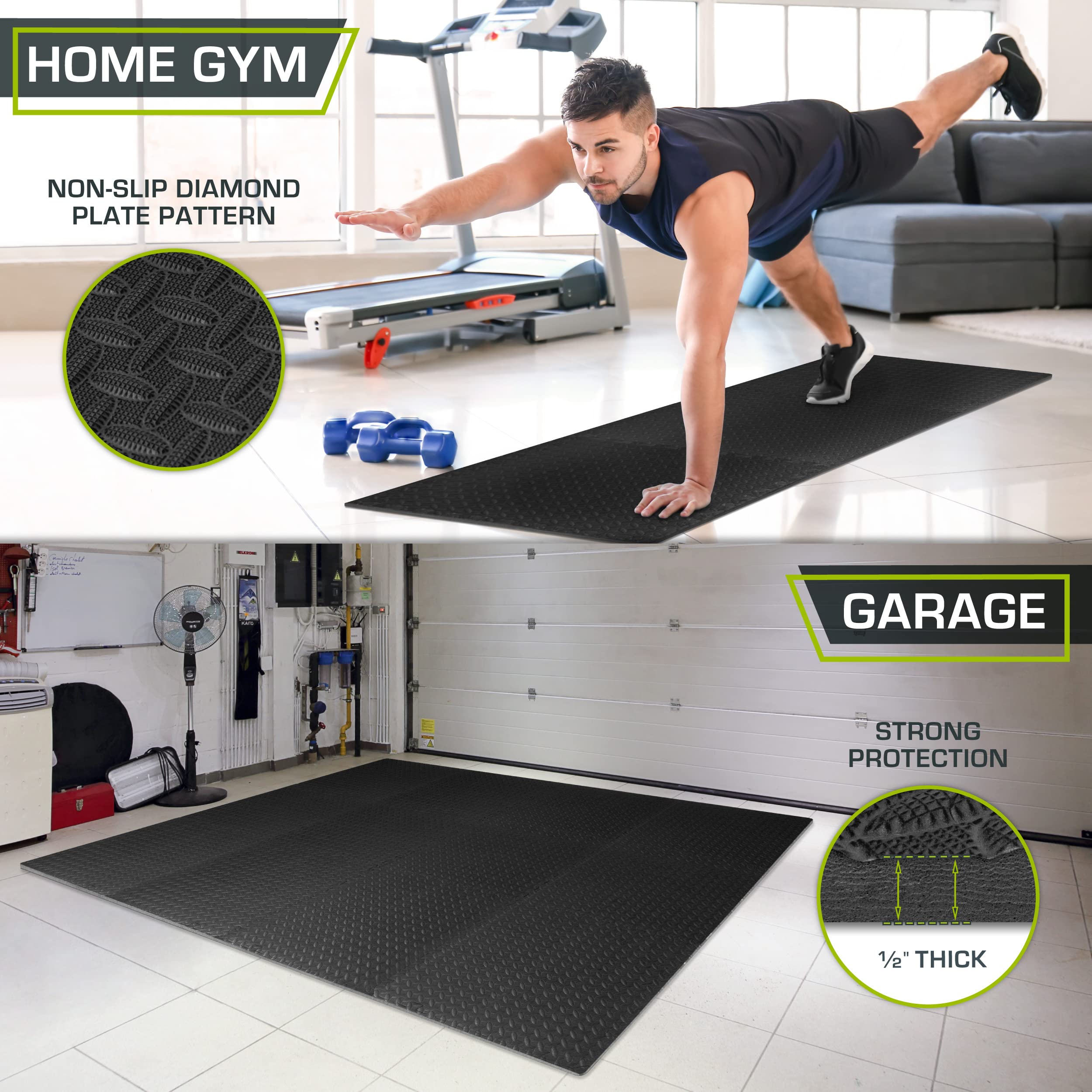 ProsourceFit Puzzle Exercise Mat - 1/2 Inch EVA Foam Floor Tiles, 48 Sq Ft