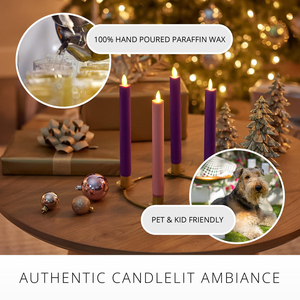 Luminara Flameless LED Taper Candles – Purple Real Wax Flickering Flame, 2pk