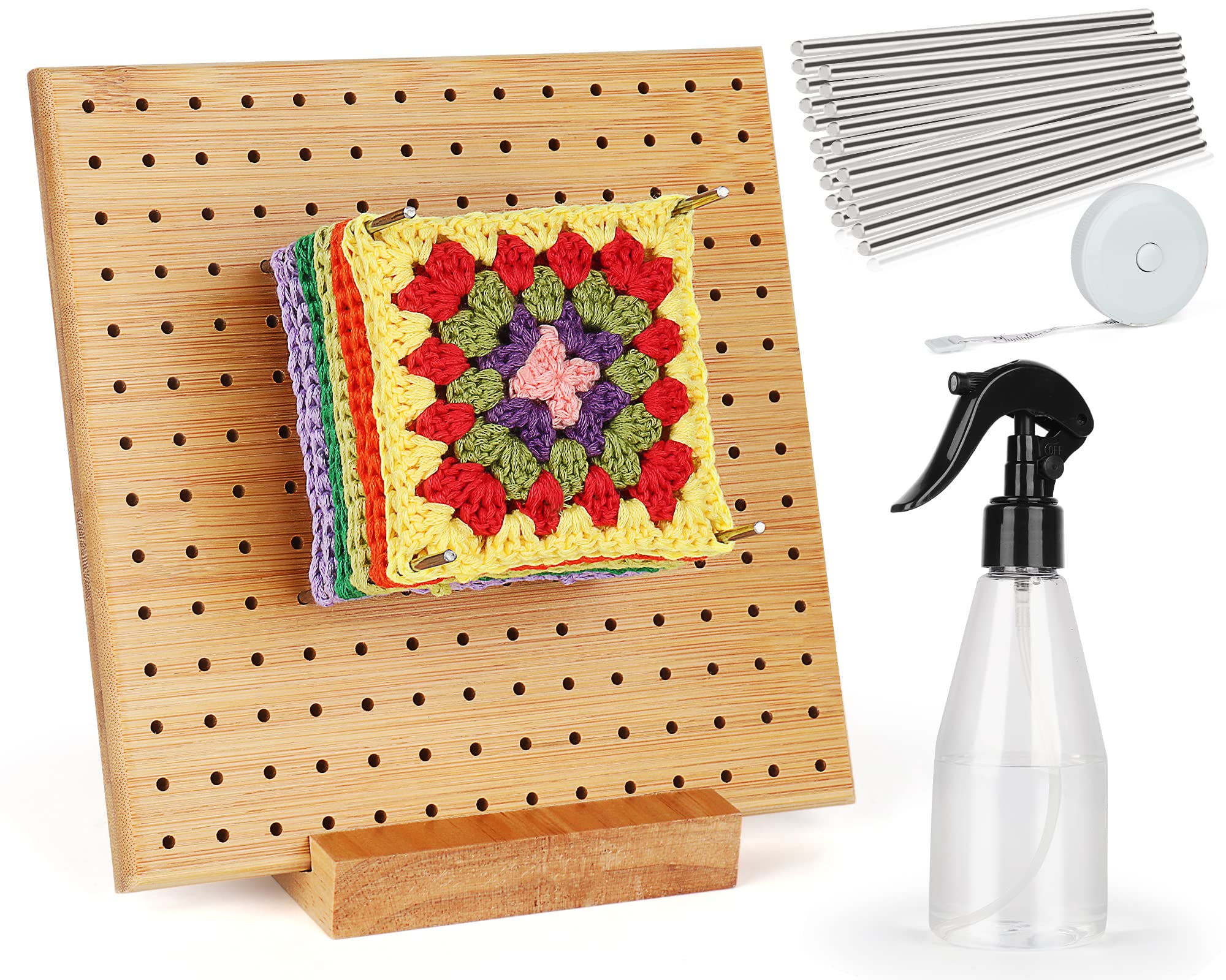 Reessy Wooden Crochet Blocking Board with Pins for Granny Squares – 7.8in