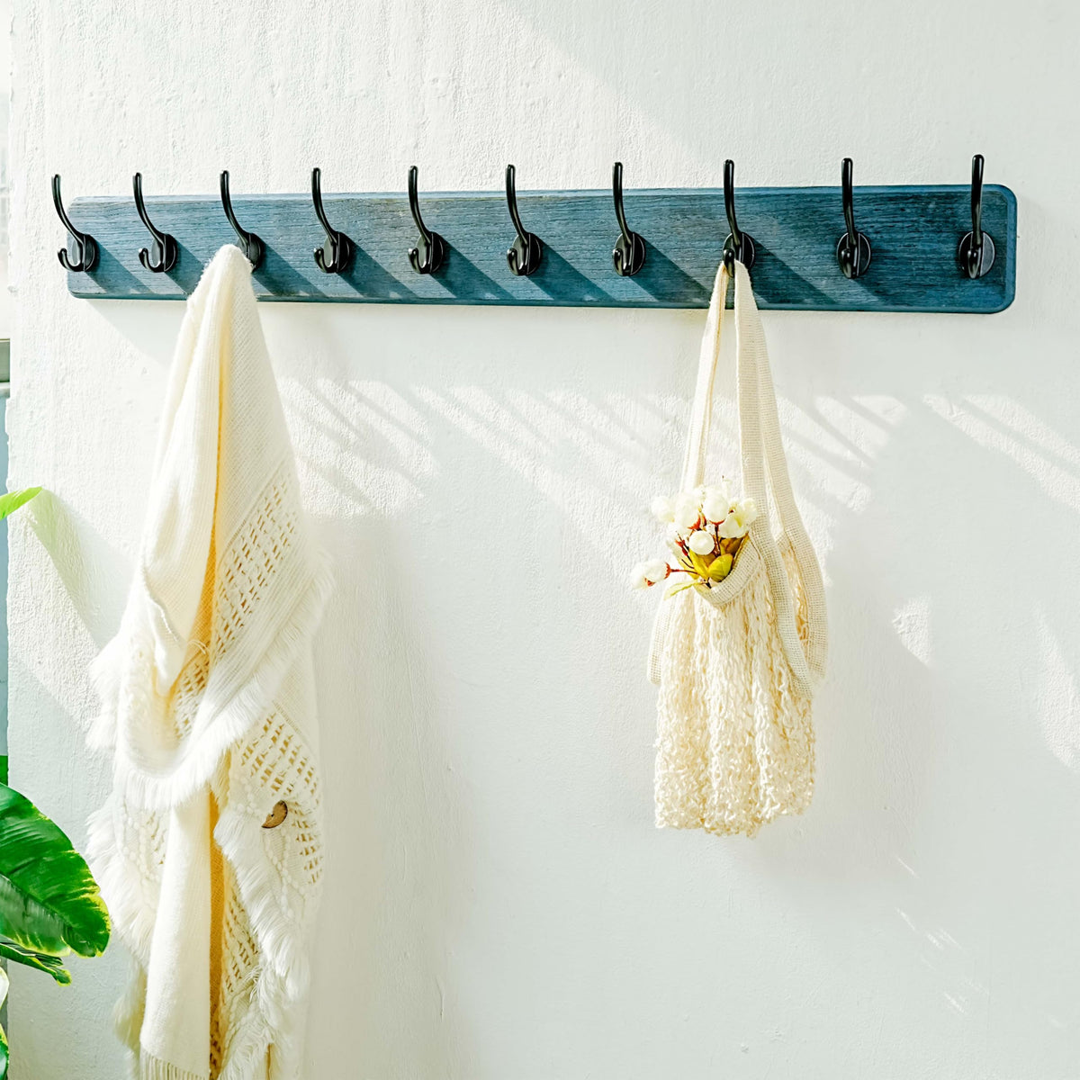 Dseap Coat Rack Wall: 97cm Long, Patented, Heavy-Duty, 10-Double-Hooks Wooden Wall Mounted Coat Rack Coat Hanger Hook Rail for Winter Coats Hat - image 5