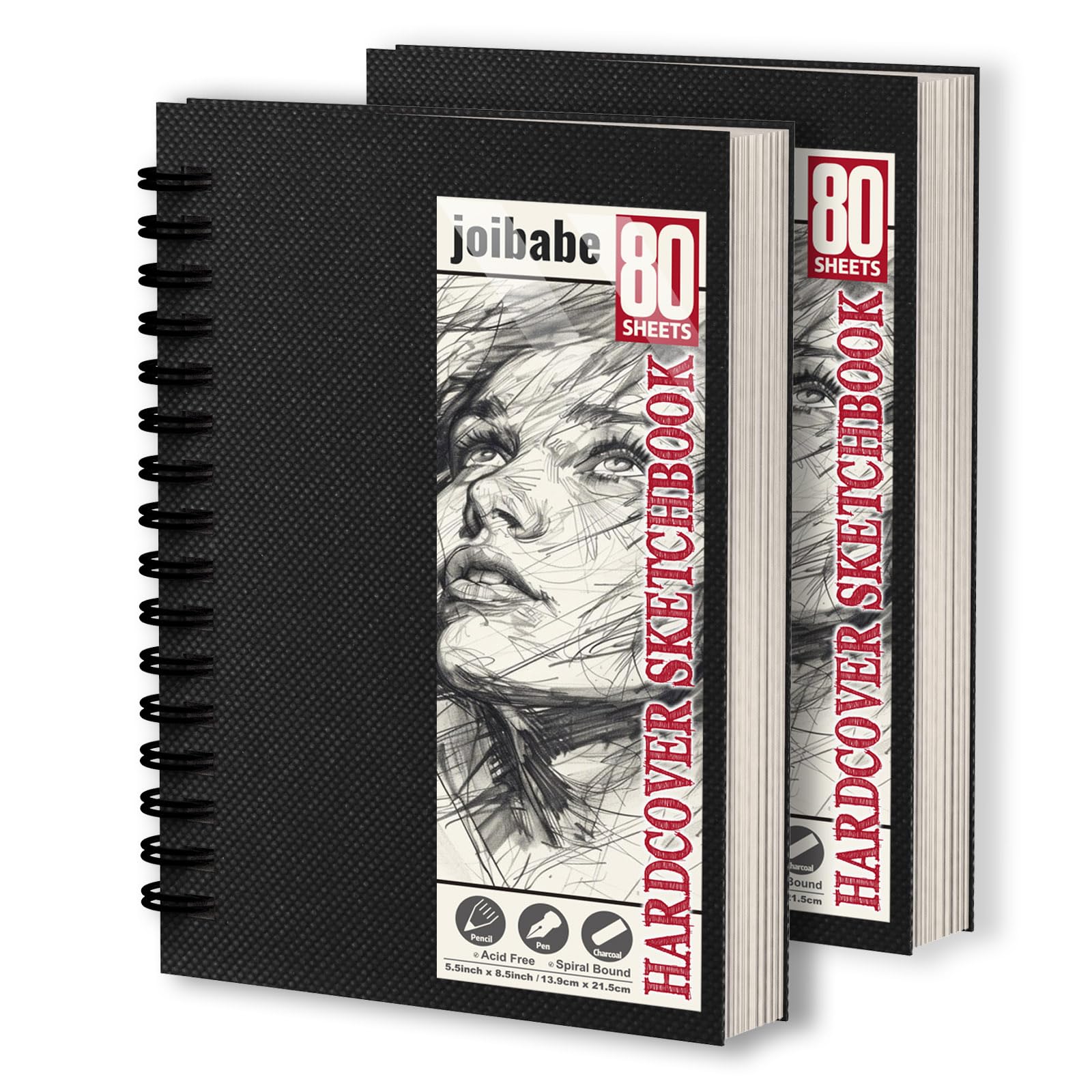 Joibabe A5 Sketch Books 2 Pack | Hardcover Spiral Drawing Pad 100gsm