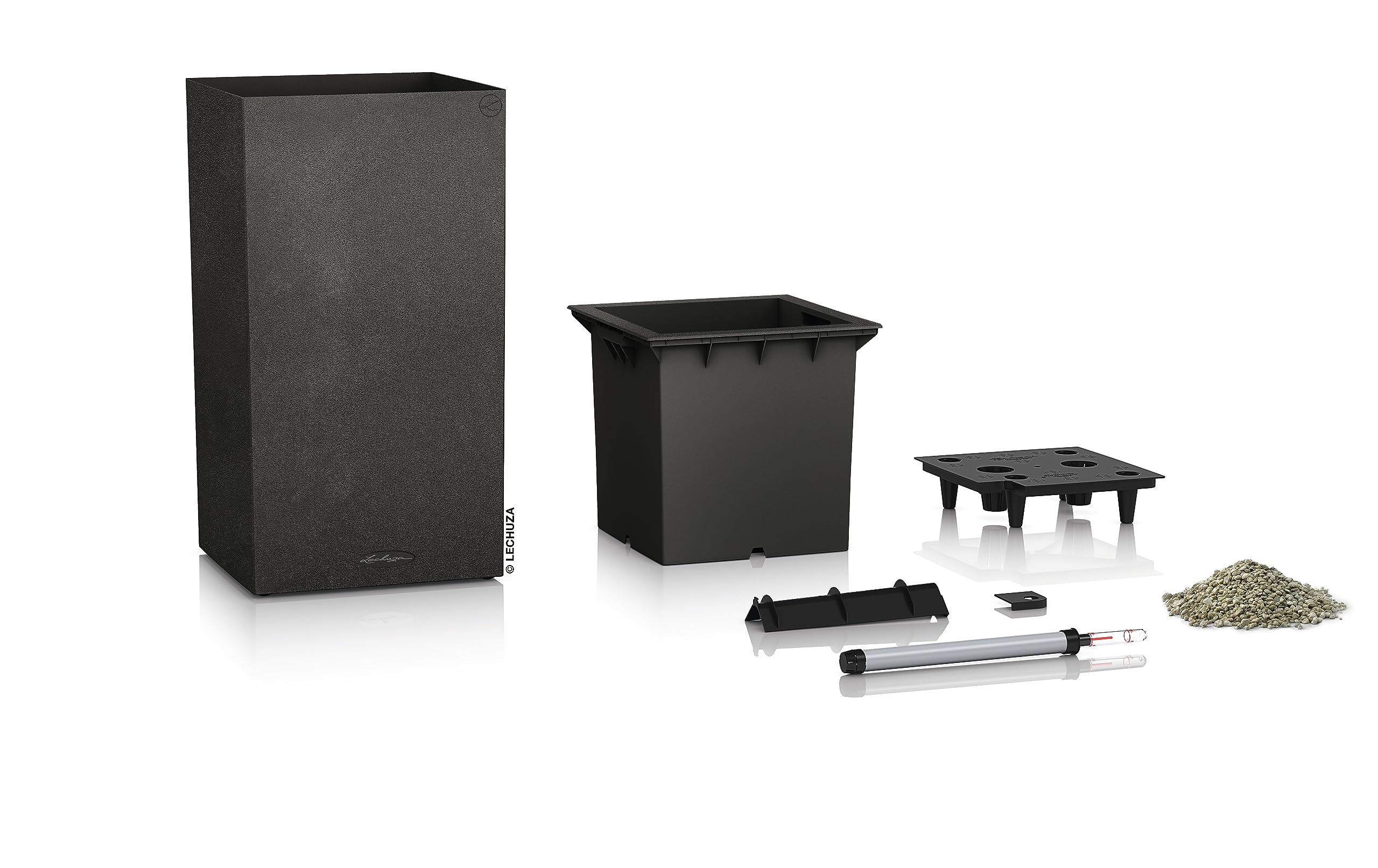 Lechuza CANTO Stone 30 High Self-Watering LED Planter | Graphite Black