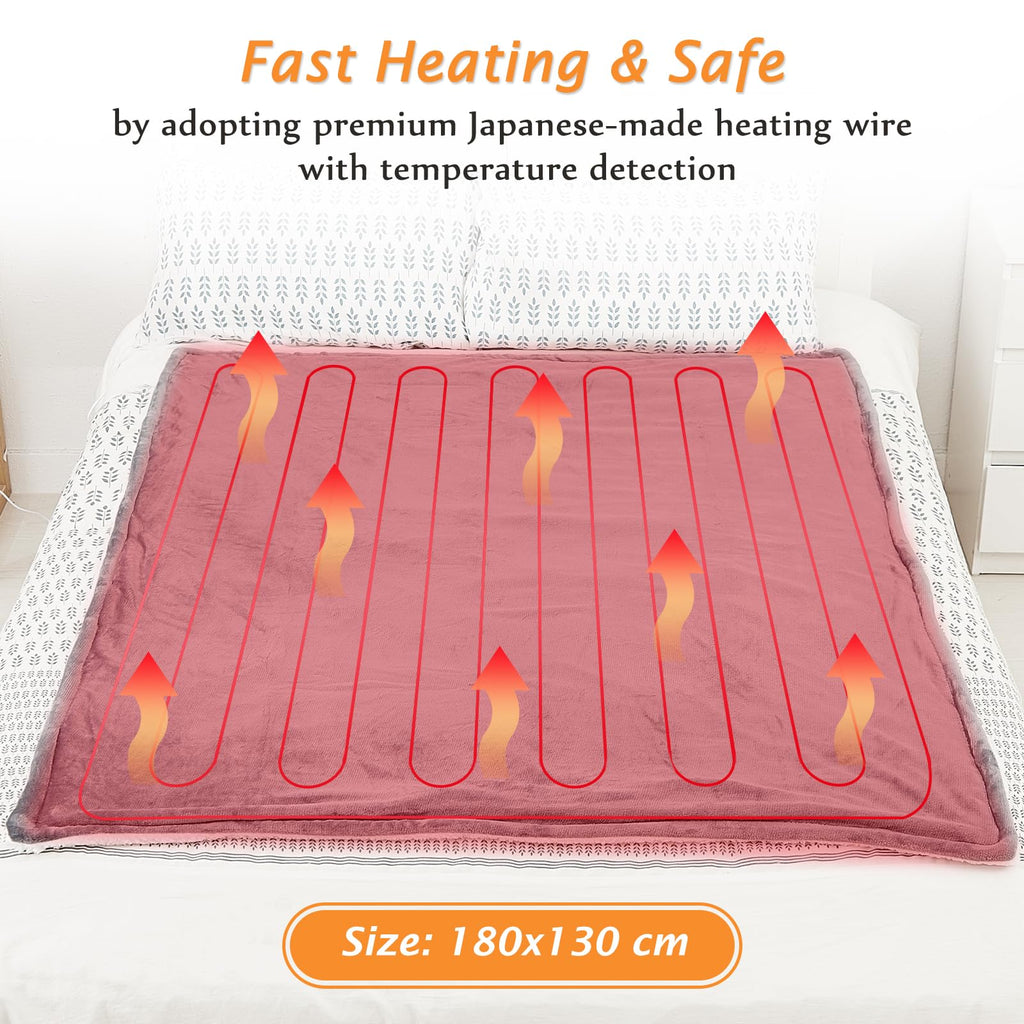 Mia&Coco Electric Heated Blanket – Flannel Sherpa Throw, 10 Heat Levels