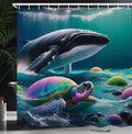 Abakuhaus Nautical Shower Curtain | Trippy Turtle & Whale | Waterproof Fabric