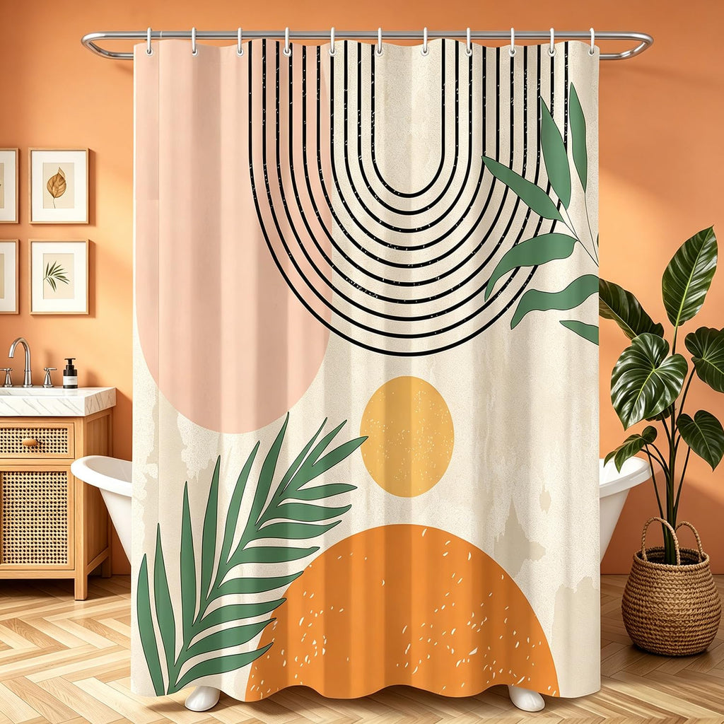 Lerores Boho Style Shower Curtain, 180 x 180 cm, Weighted Hem, Anti-Mould, Water-Repellent - image 1