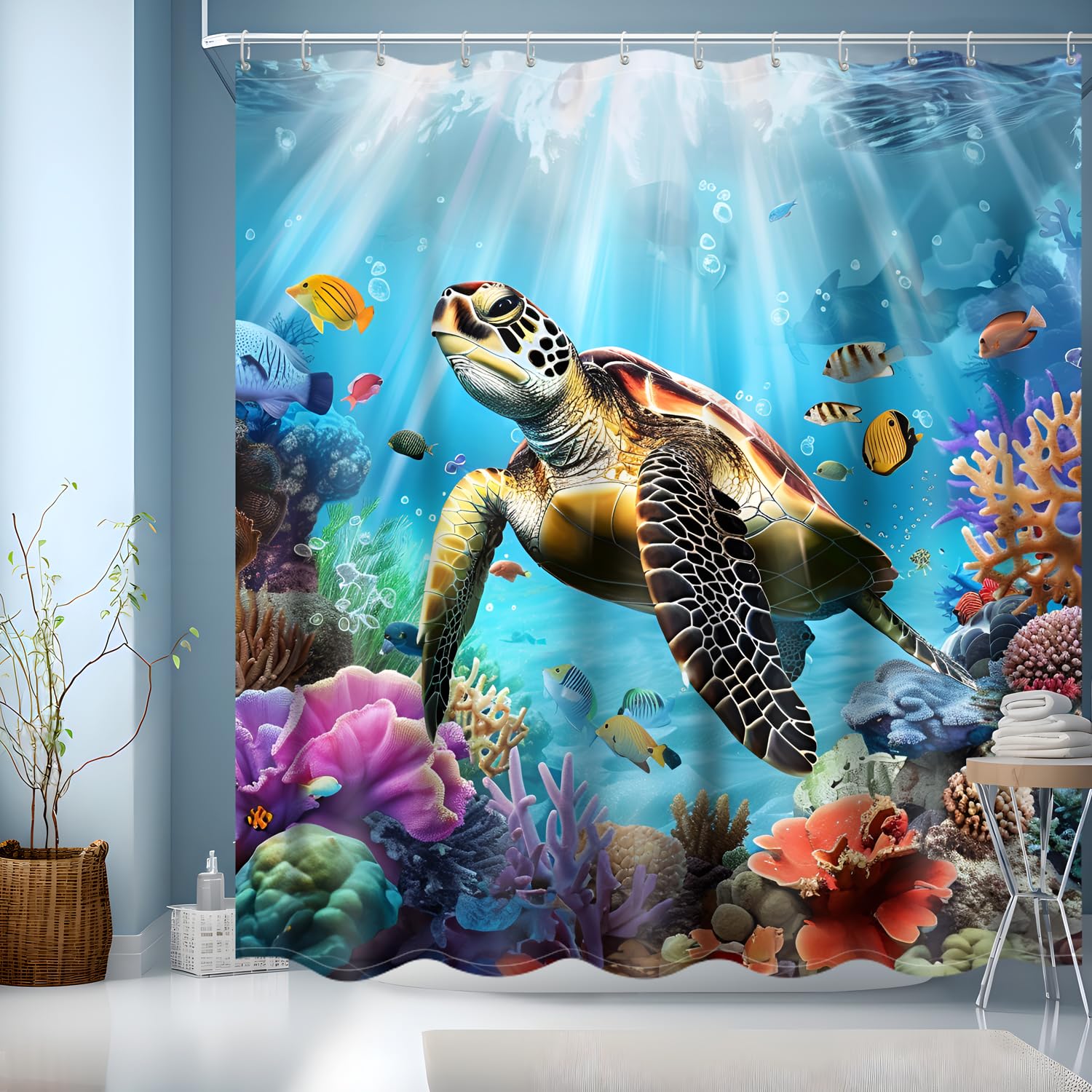 JINGYOU Blue Turtle Shower Curtain – 180x200cm Weighted Waterproof