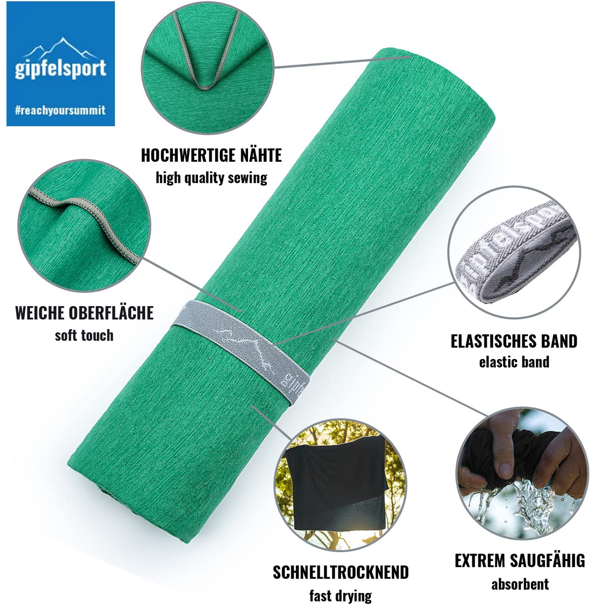 gipfelsport Microfibre Towel | Green | 1 1x S80x40cm & 1x L140x70cm - image 2