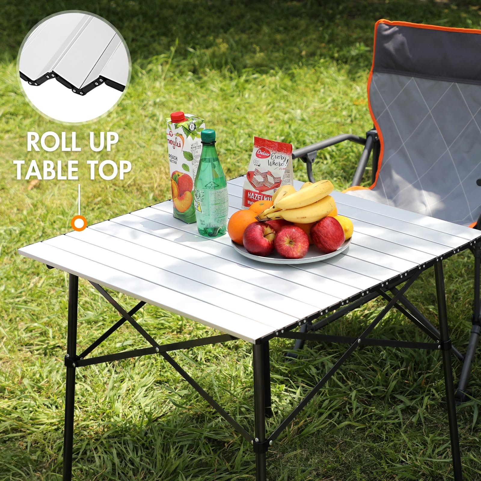 Portal Aluminum Folding Camping Table | 4 Person Square Roll Up Top