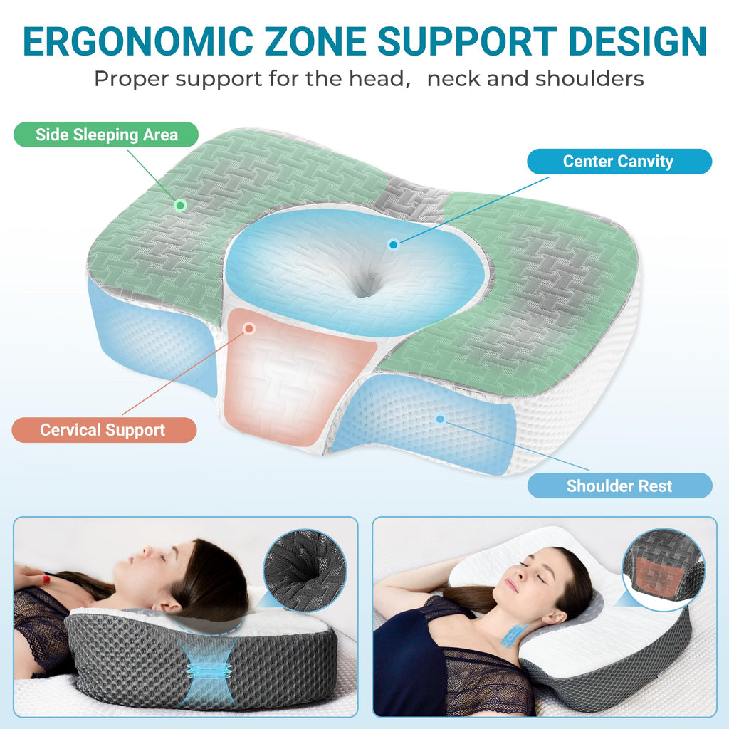 Elviros Cervical Memory Foam Neck Pillow | Adjustable Orthopedic Support