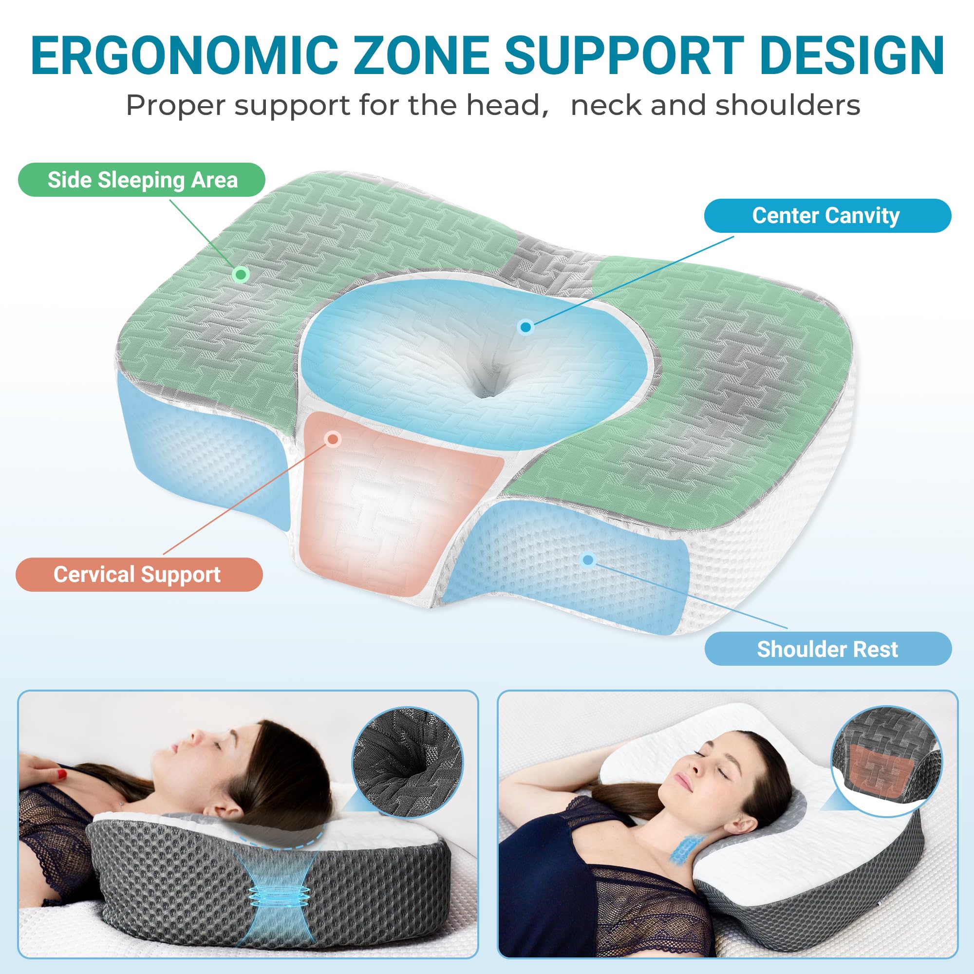 Elviros Cervical Memory Foam Neck Pillow | Adjustable Orthopedic Support