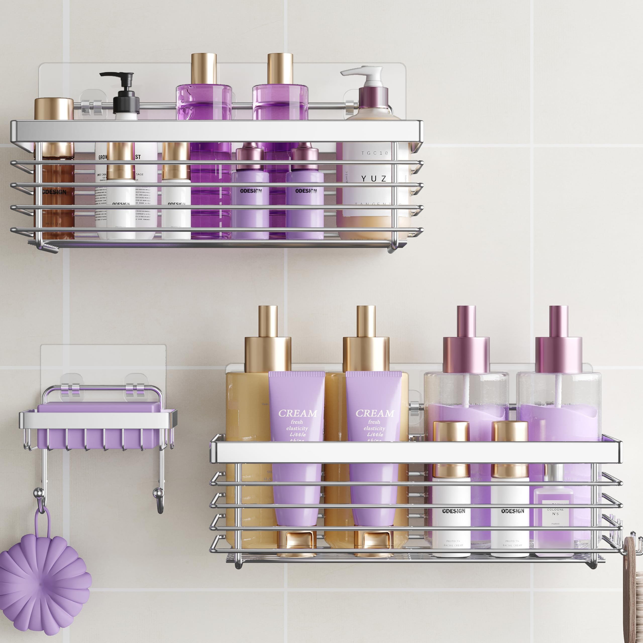 Shower Caddy - 3 Pack Stainless Steel No-Drill Organizer