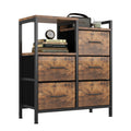 Flrrtenv 5-Drawer Tall Fabric Dresser with Shelf – Rustic Brown