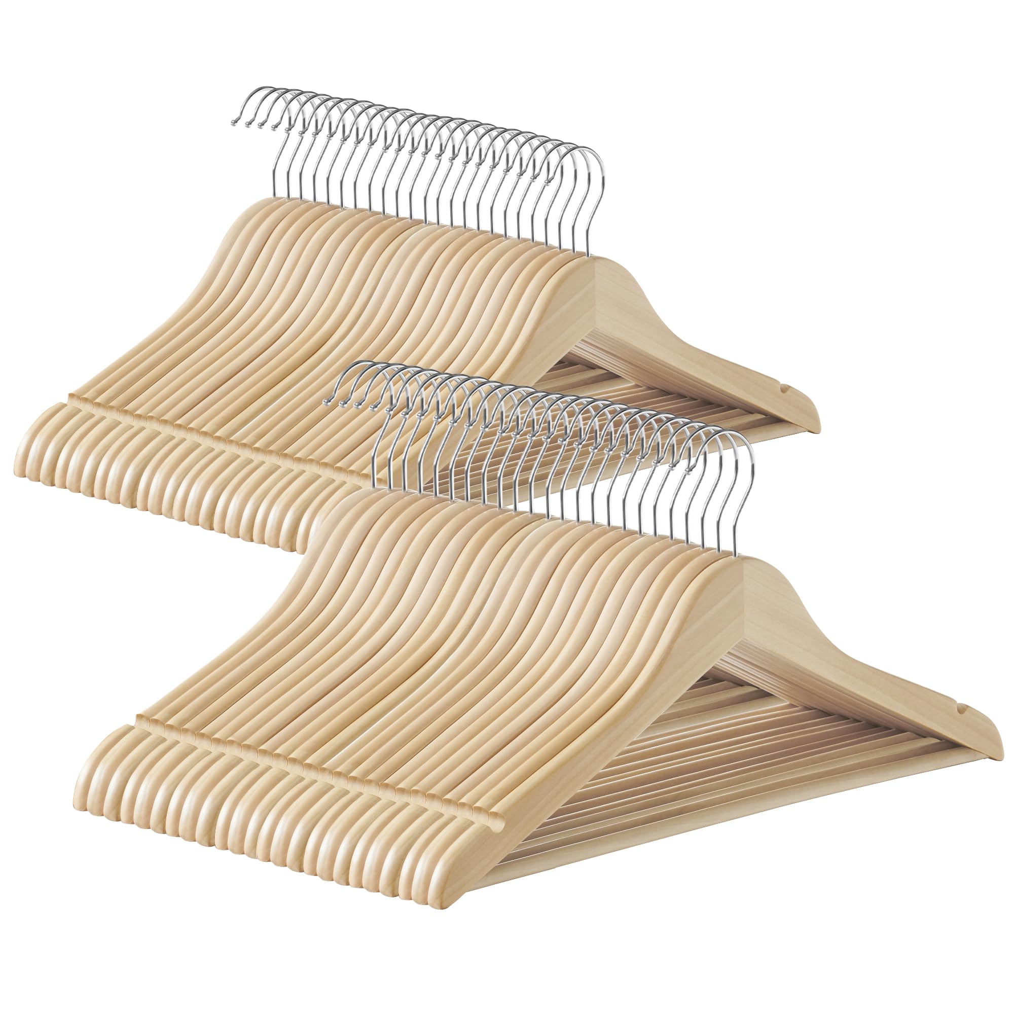 SONGMICS Wooden Hangers - Pack of 48 Non-Slip Maple Wood Coat Hangers