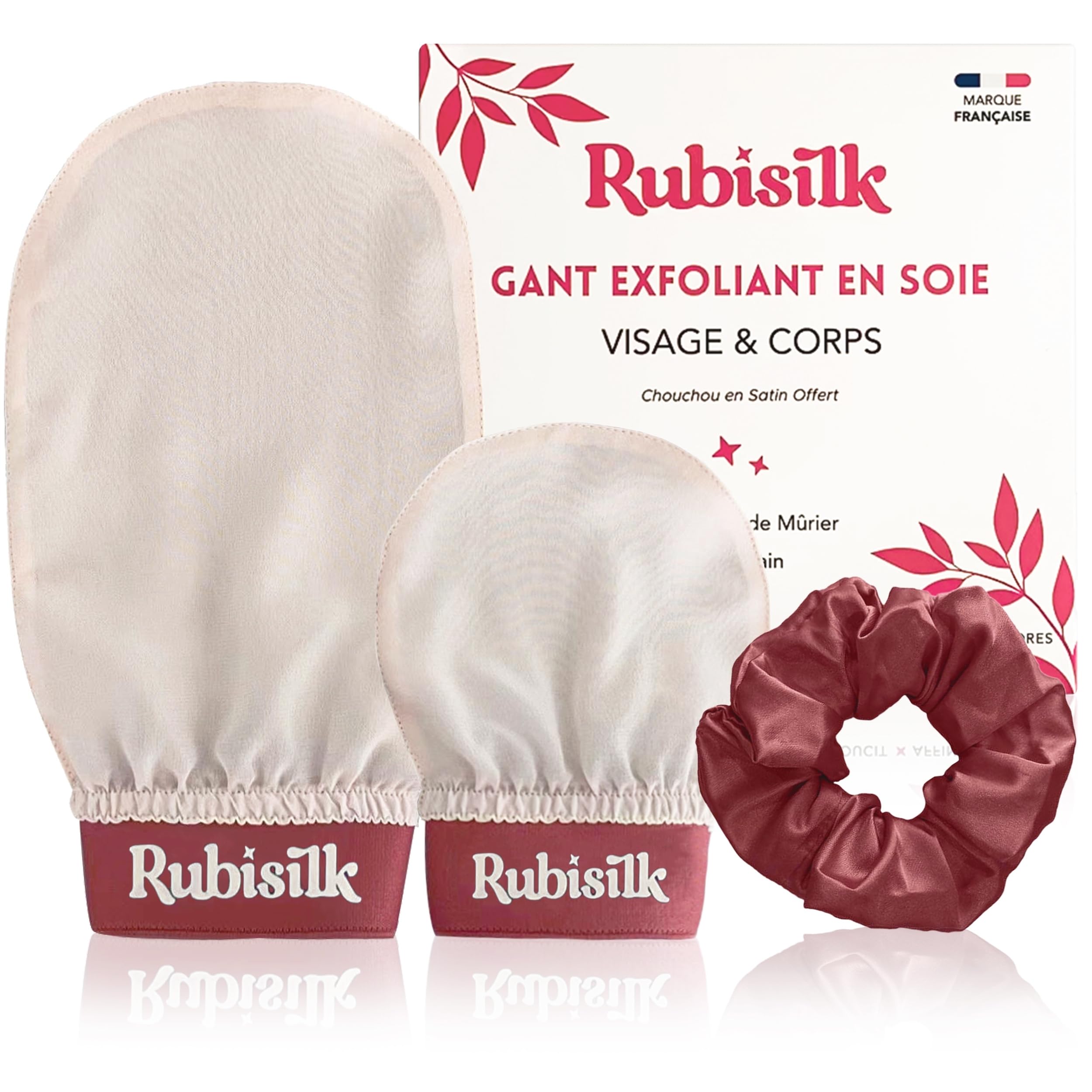 100% Natural Silk Exfoliating Gloves & Satin Scrunchie Set