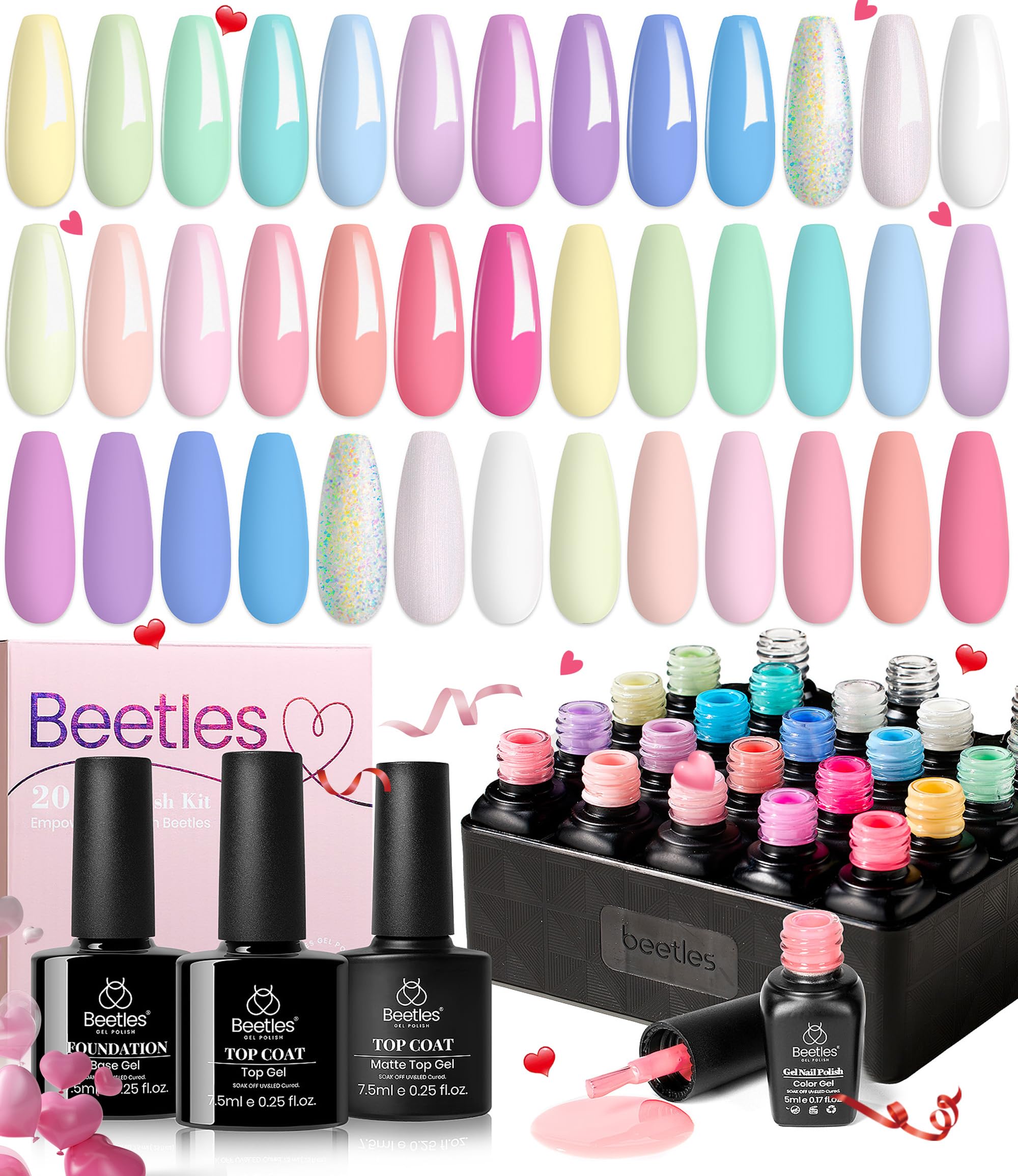 Beetles 20 Color Gel Polish Kit | Soak Off Nail Set with Base & Top Coats