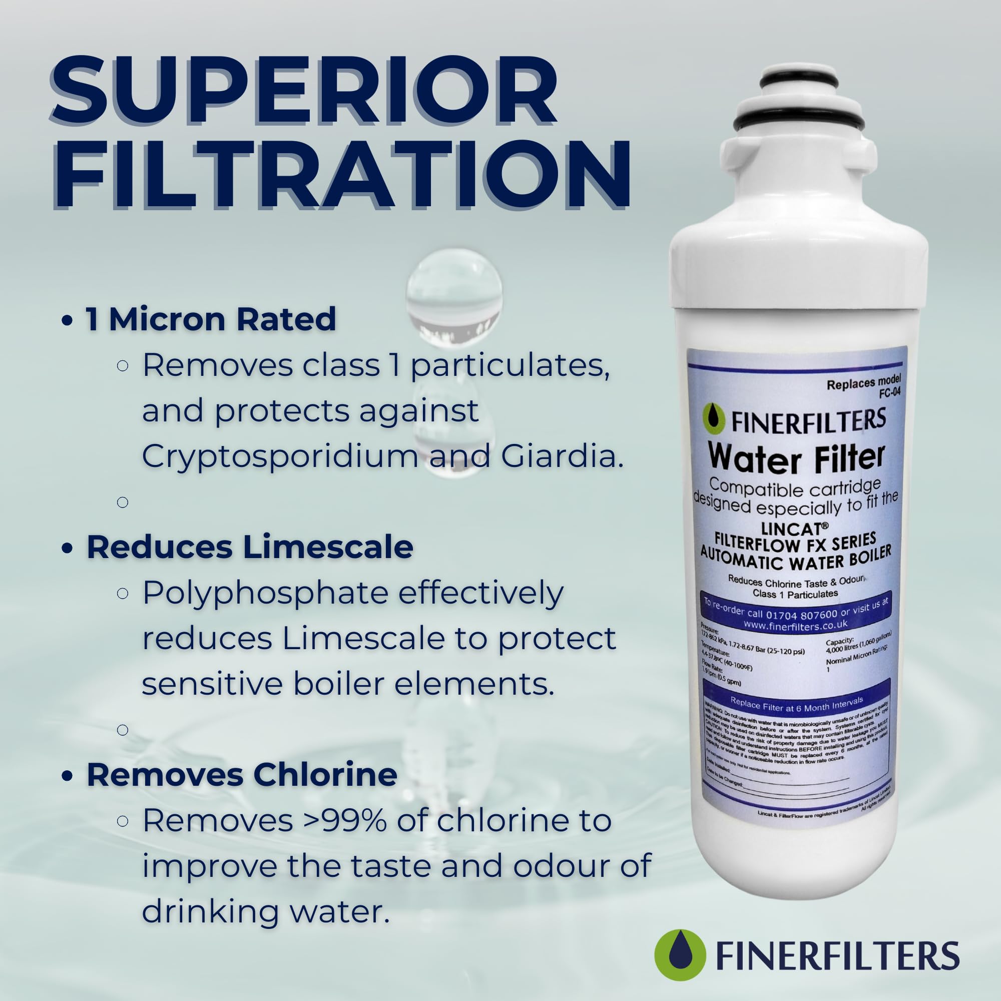 Finerfilters FC04 Water Filter for Lincat FilterFlow FX Boilers - 2 Pack