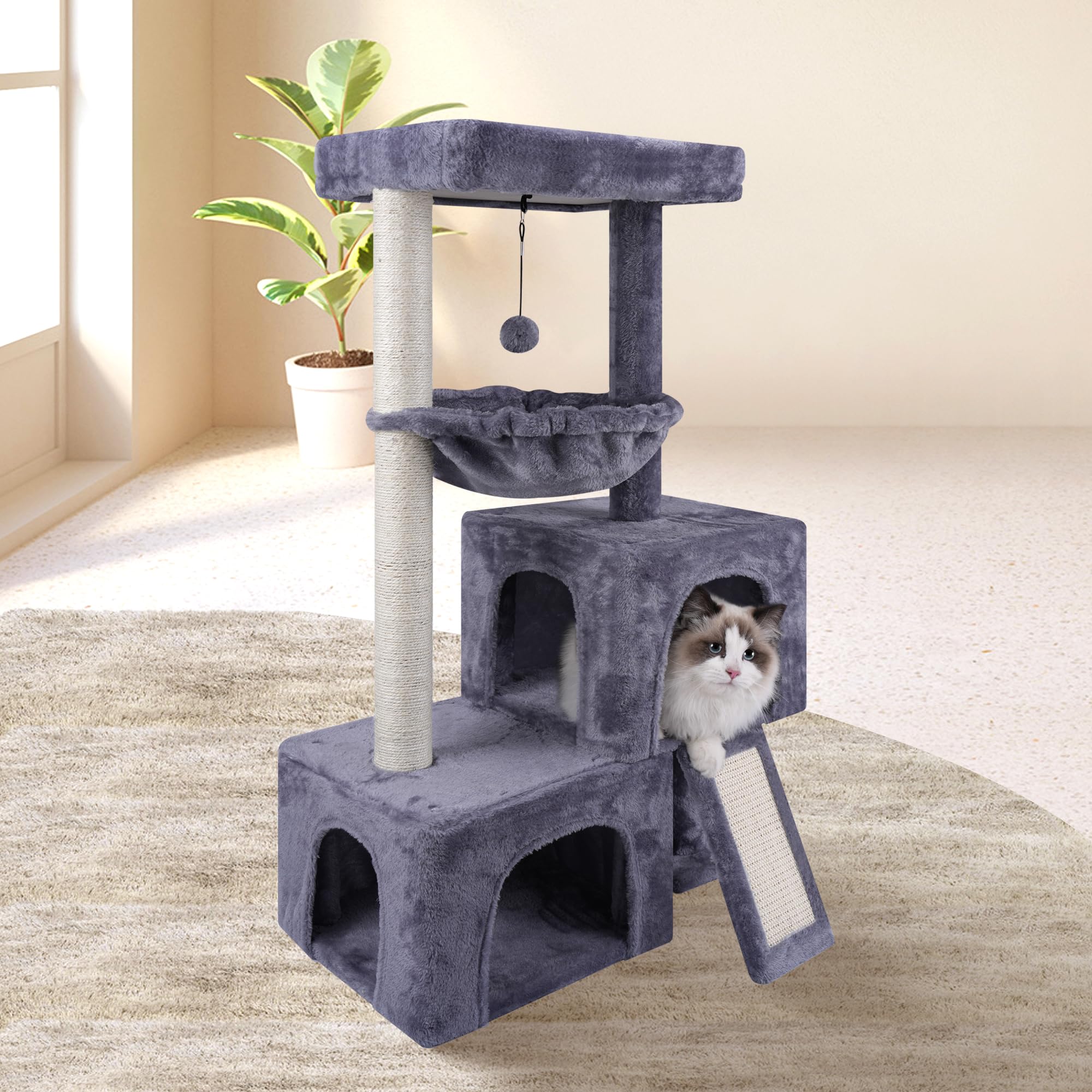 Cat Tree Tower – Multi-Level Activity Centre with 2 Condos, Grey