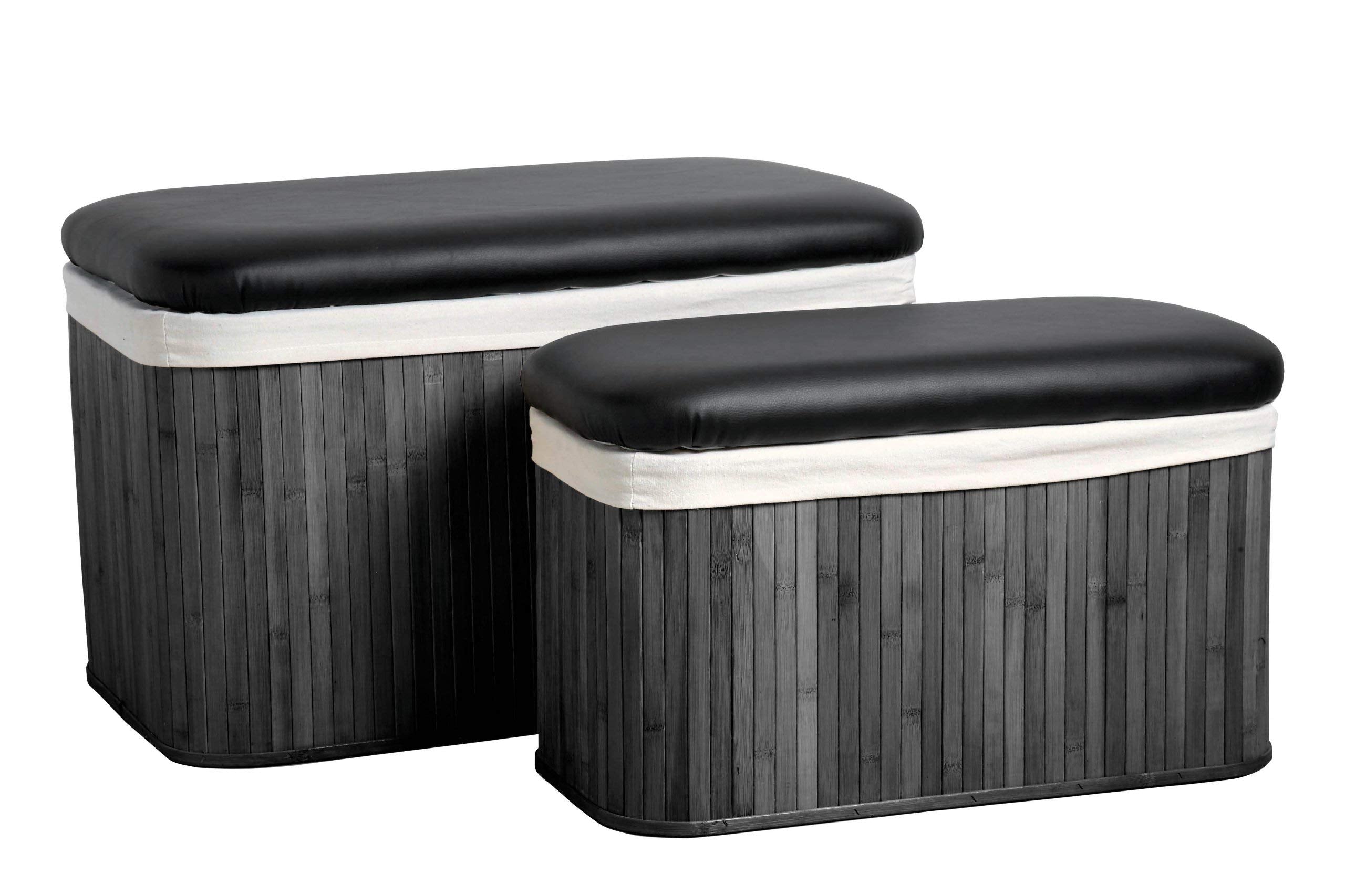 Premier Housewares Bamboo Storage Ottomans | Set of 2 Laundry Baskets