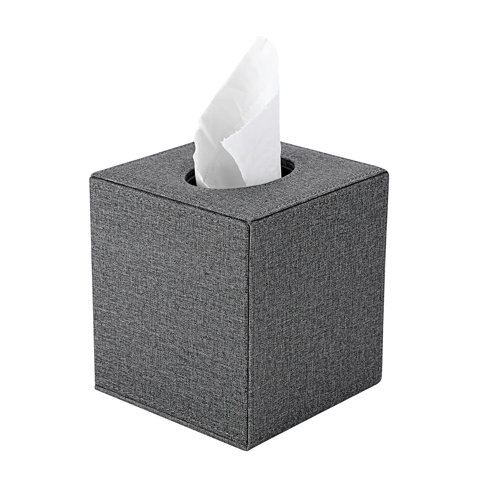 BTSKY Grey Linen Square Tissue Box Cover – Cube Napkin Holder for Office
