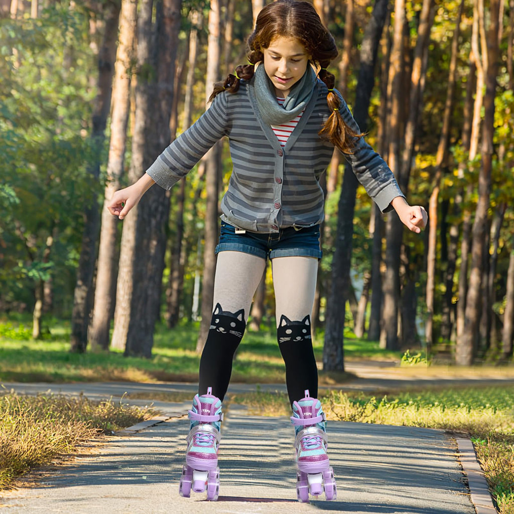 OLYSPM Kids Roller Skates – Adjustable Quad Skates with 8 Light Up Wheels