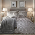 Soiree Silver Ogee Velvet Duvet Cover Set – King Size Luxury Bedding