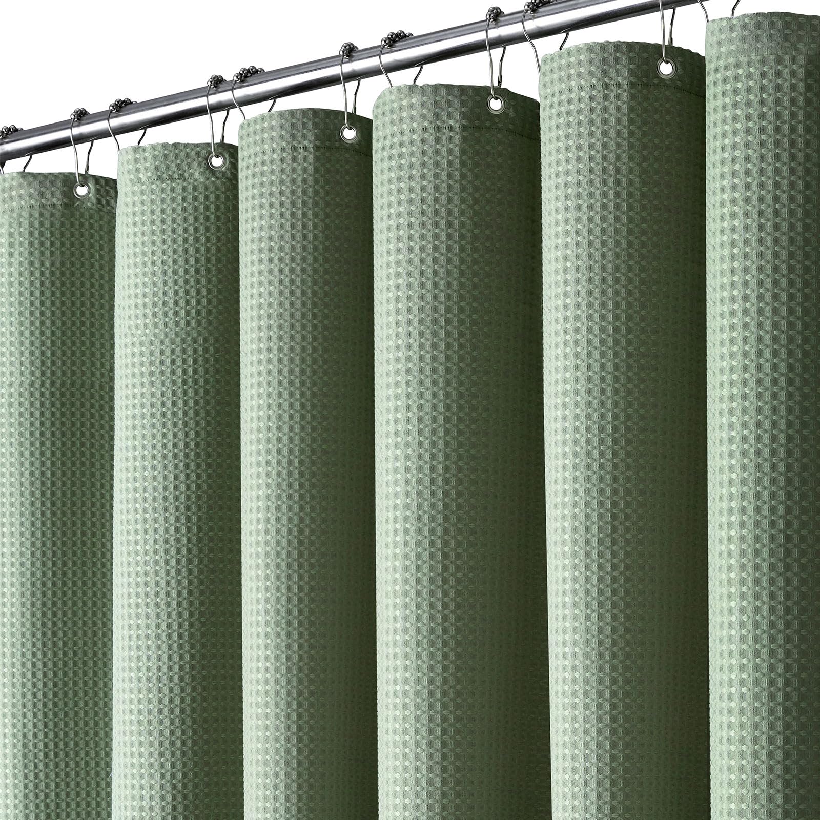BTTN Waffle Shower Curtain – Weighted Waterproof Fabric, Green (182x182cm)