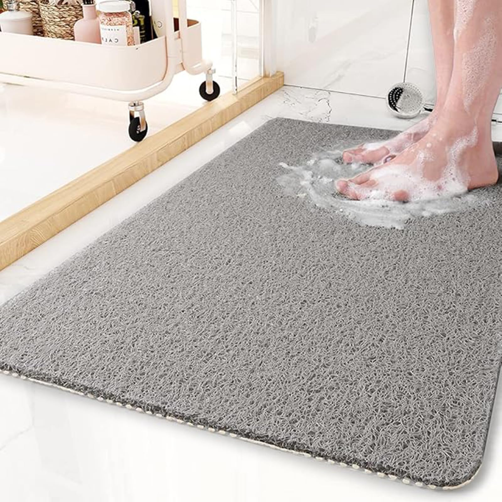 KAZOLEN Loofah Shower Mat – Non-Slip Anti-Mould Bath Mat, Grey 75x45cm