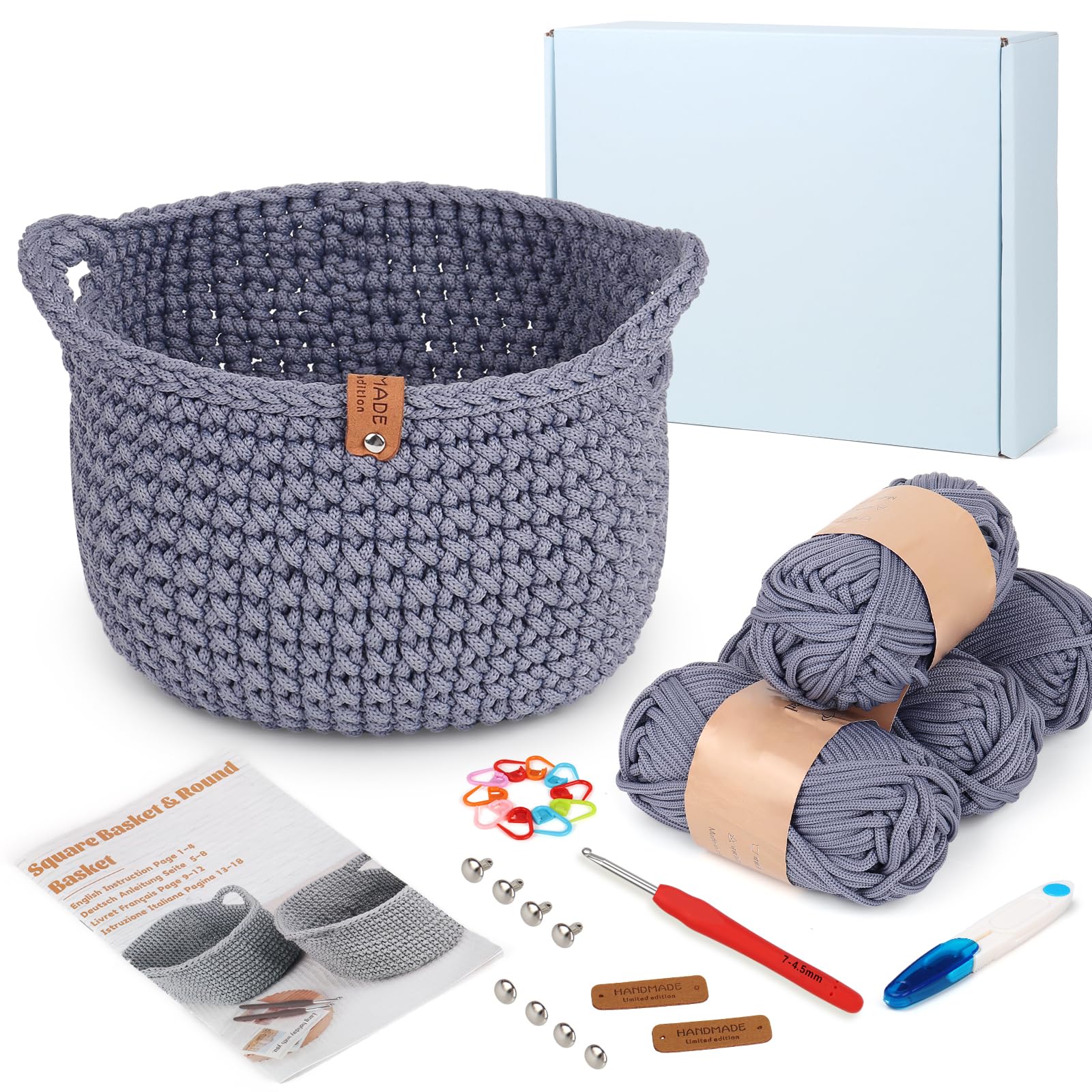 Reessy Crochet Kit for Beginners – Round Storage Basket with Thick Yarn