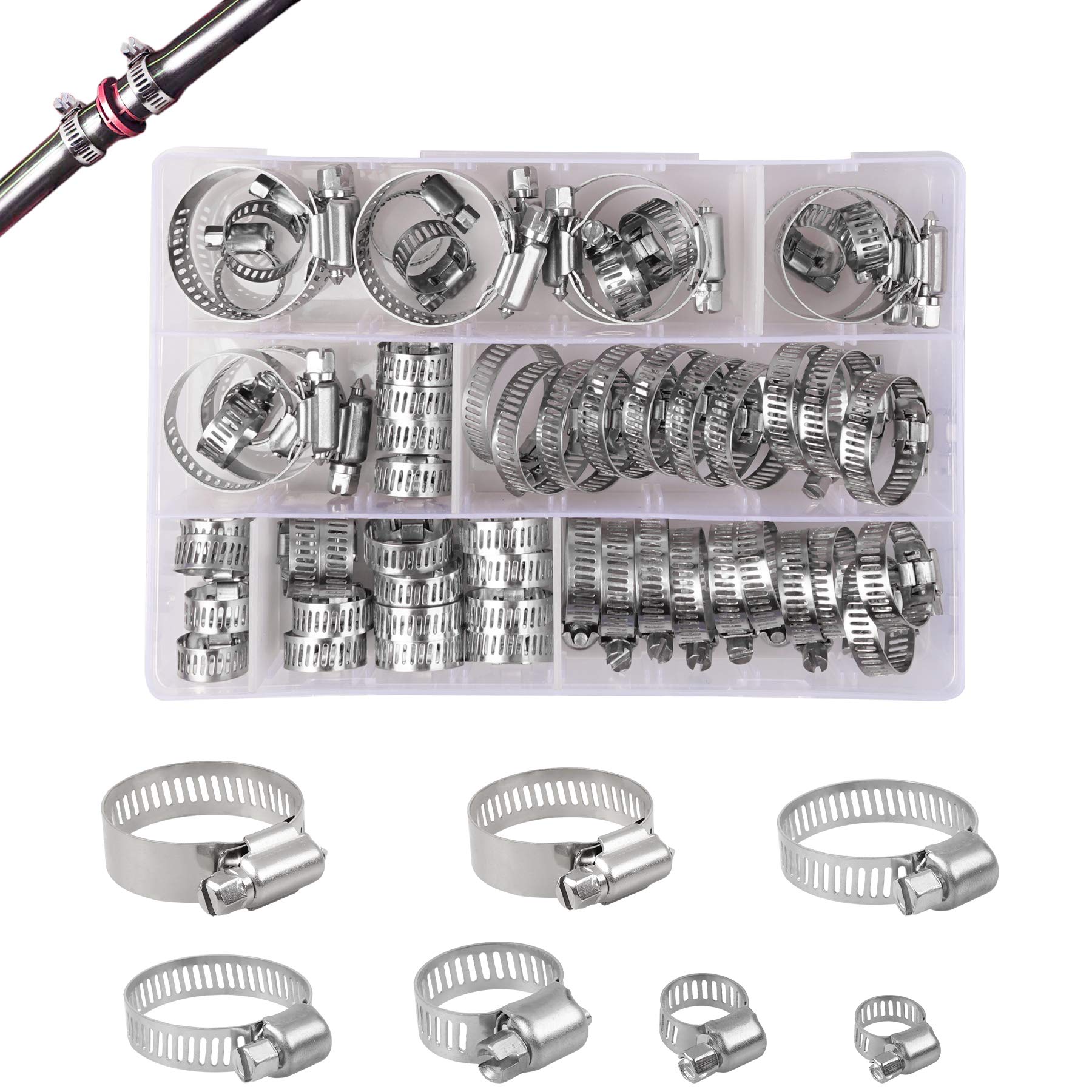 YEYIT 60 Pcs Stainless Steel Hose Clips | 6-38mm Adjustable Pipe Clamps