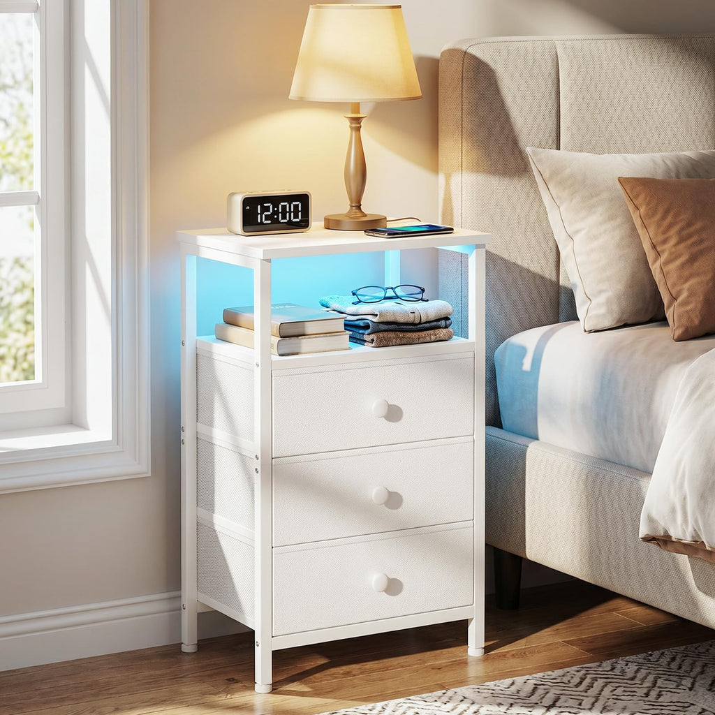 LOAKEKEL Bedside Table with Charging Station, Side Table with 3 Drawers - image 3