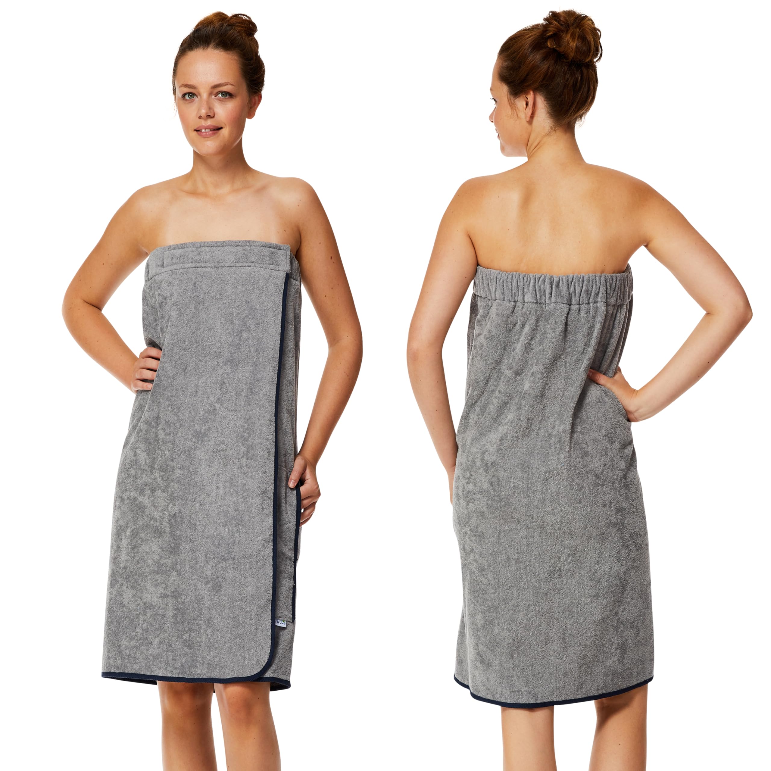 Sowel Women's Organic Cotton Towel Wrap – Sauna Kilt & Sarong, Grey/Navy