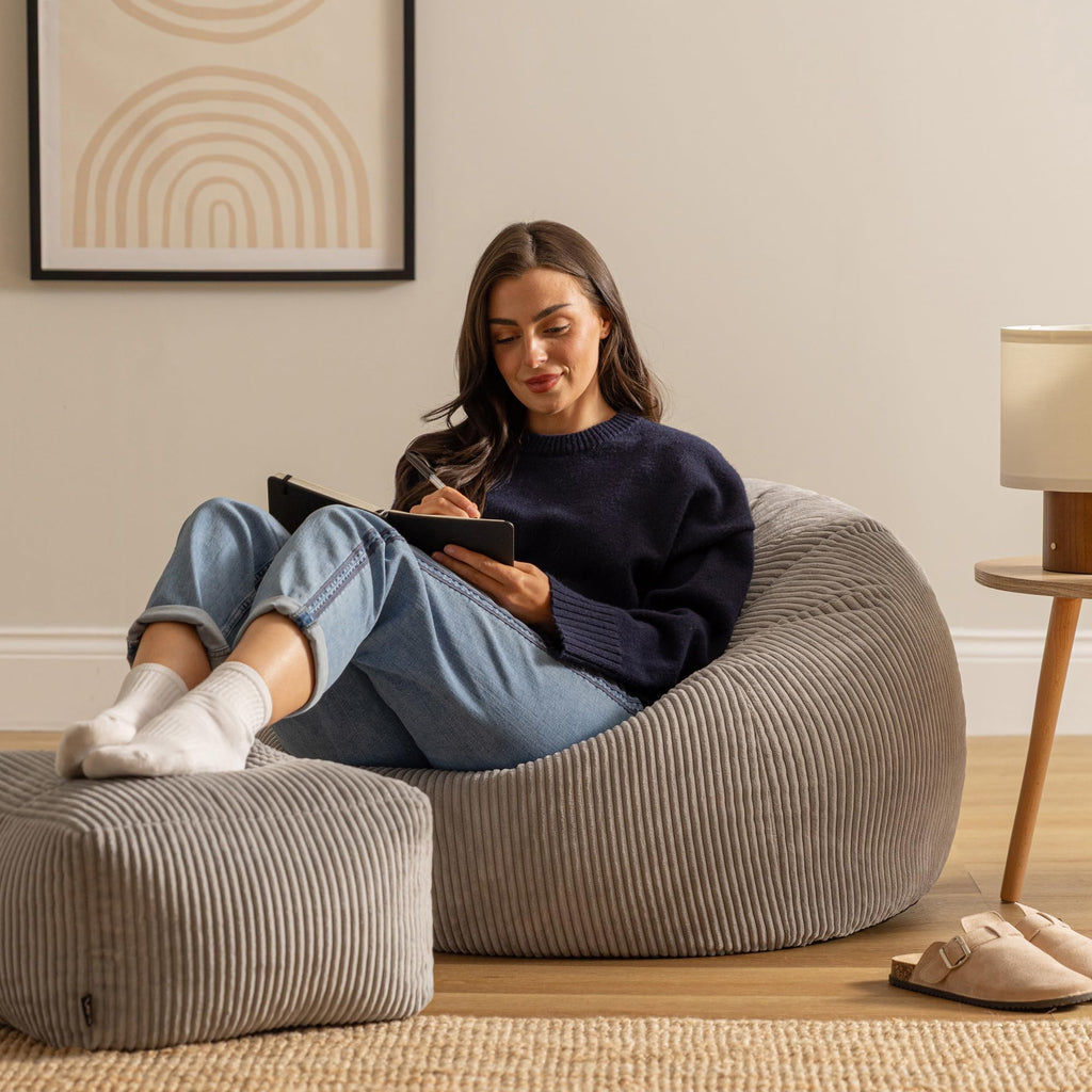 icon Kingston Cord Bean Bag & Footstool with Filling Included, Grey - image 2