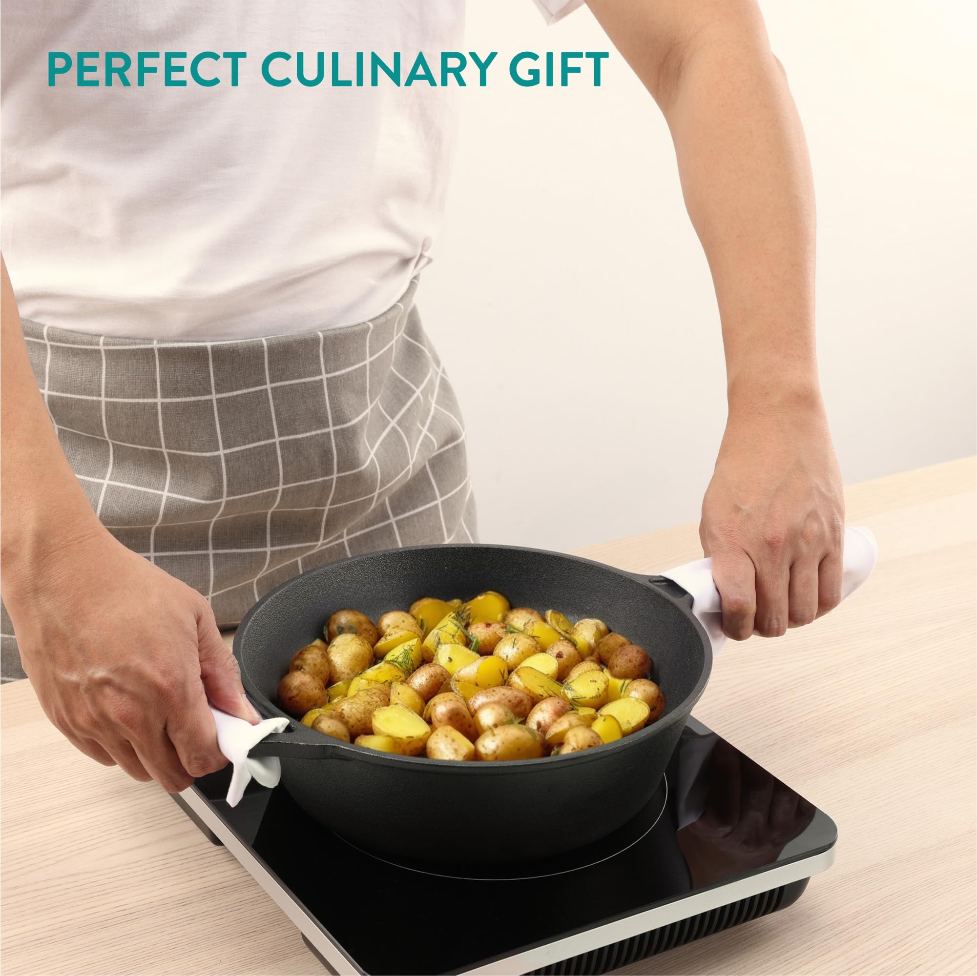 Navaris Pre-Seasoned Cast Iron Dutch Oven – 3.4L Casserole Dish with Pan Lid