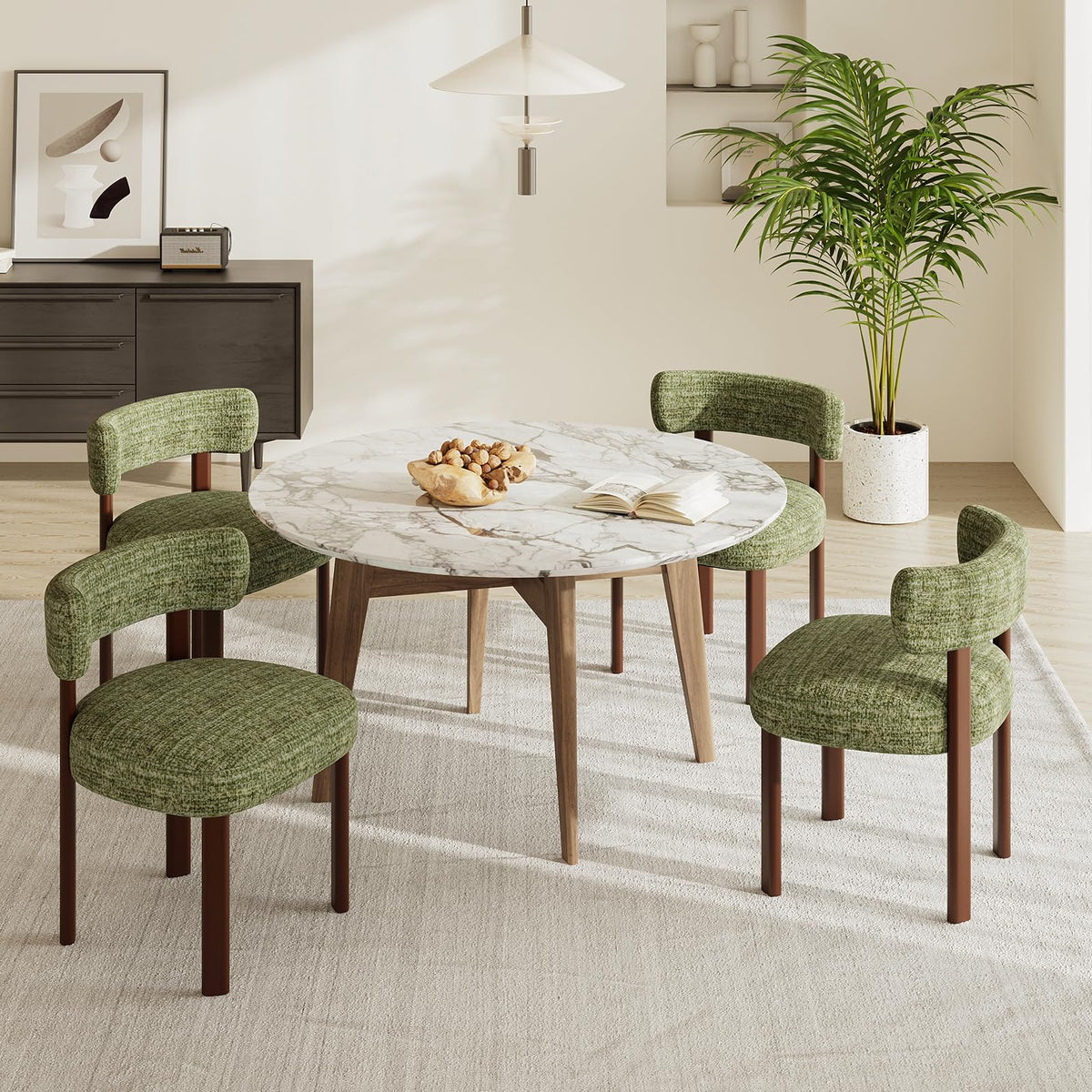 COLAMY Wooden Dining Chairs Set of 4, Fabric Chairs for Dining Room with Open Curved Backrest and Thick Seat Cushion - image 1