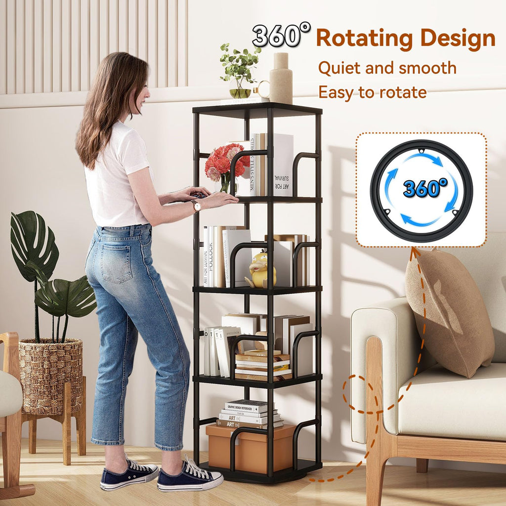 IBUYKE 5 Tier Rotating Bookshelf,Square Bookcases,Black TBC004B - image 2