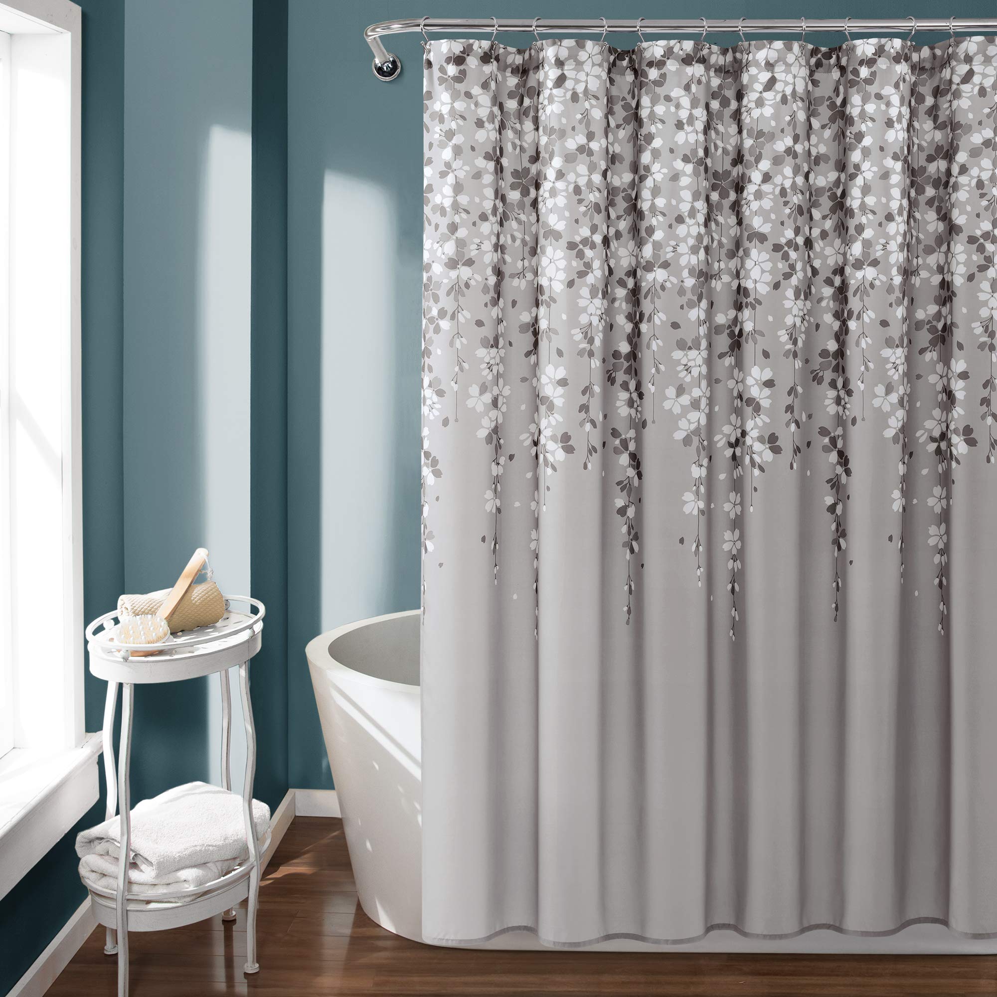 Lush Decor Weeping Flower Shower Curtain | Gray Floral Microfiber, 72x72