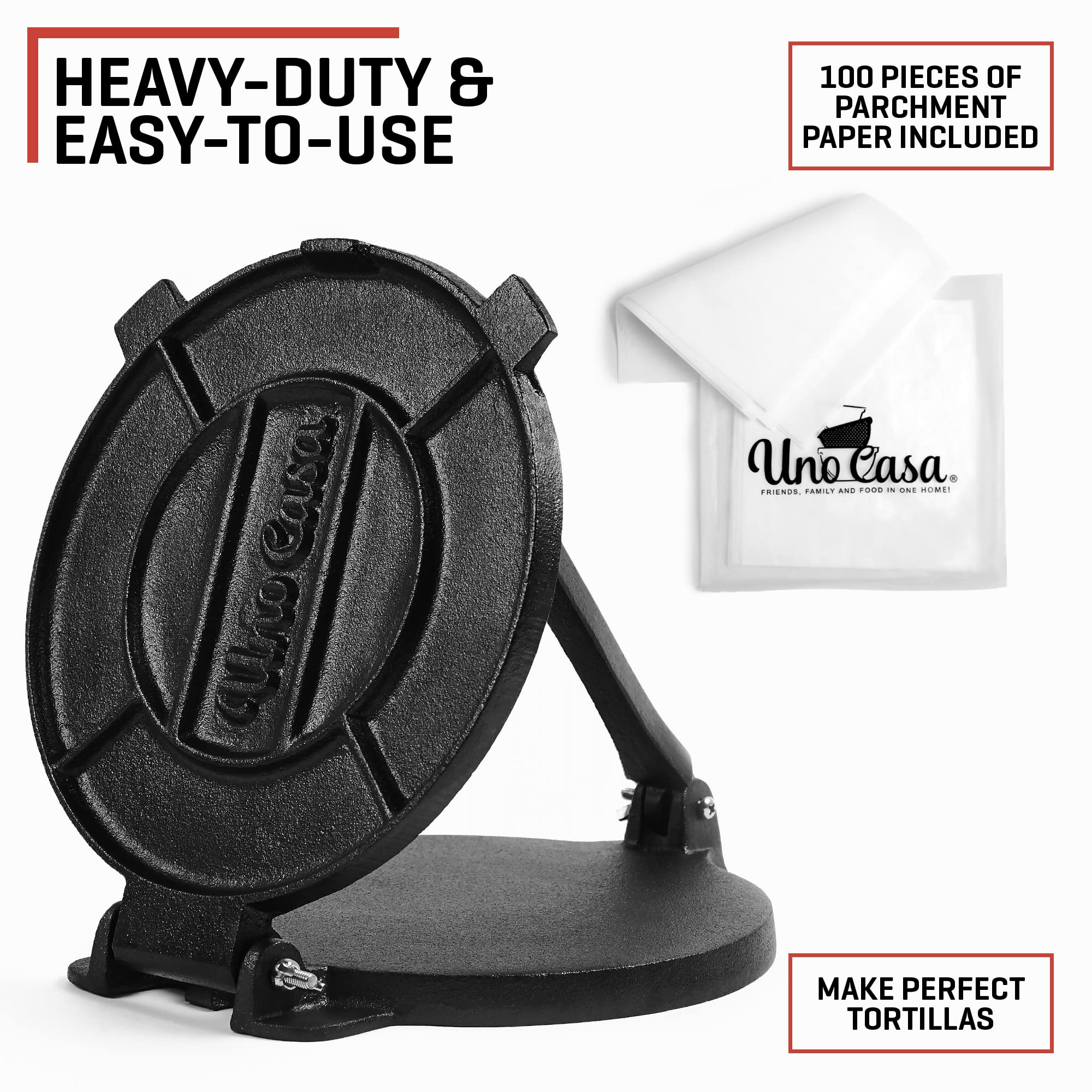 Uno Casa 8-Inch Cast Iron Tortilla Press – Pre-Seasoned Roti & Taco Maker