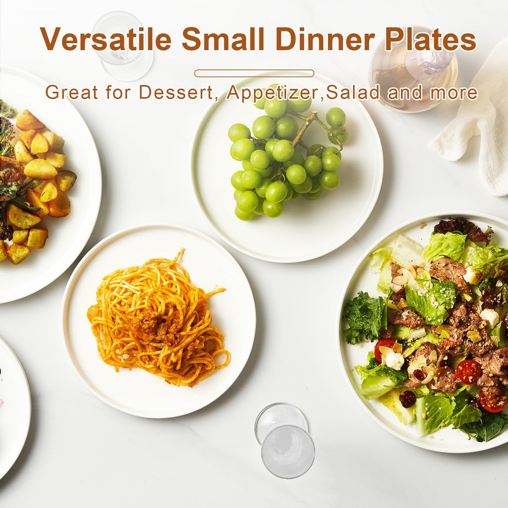 Jassceram 8.5 Inch Ceramic Dessert Plates | Set of 6 White Salad Plates