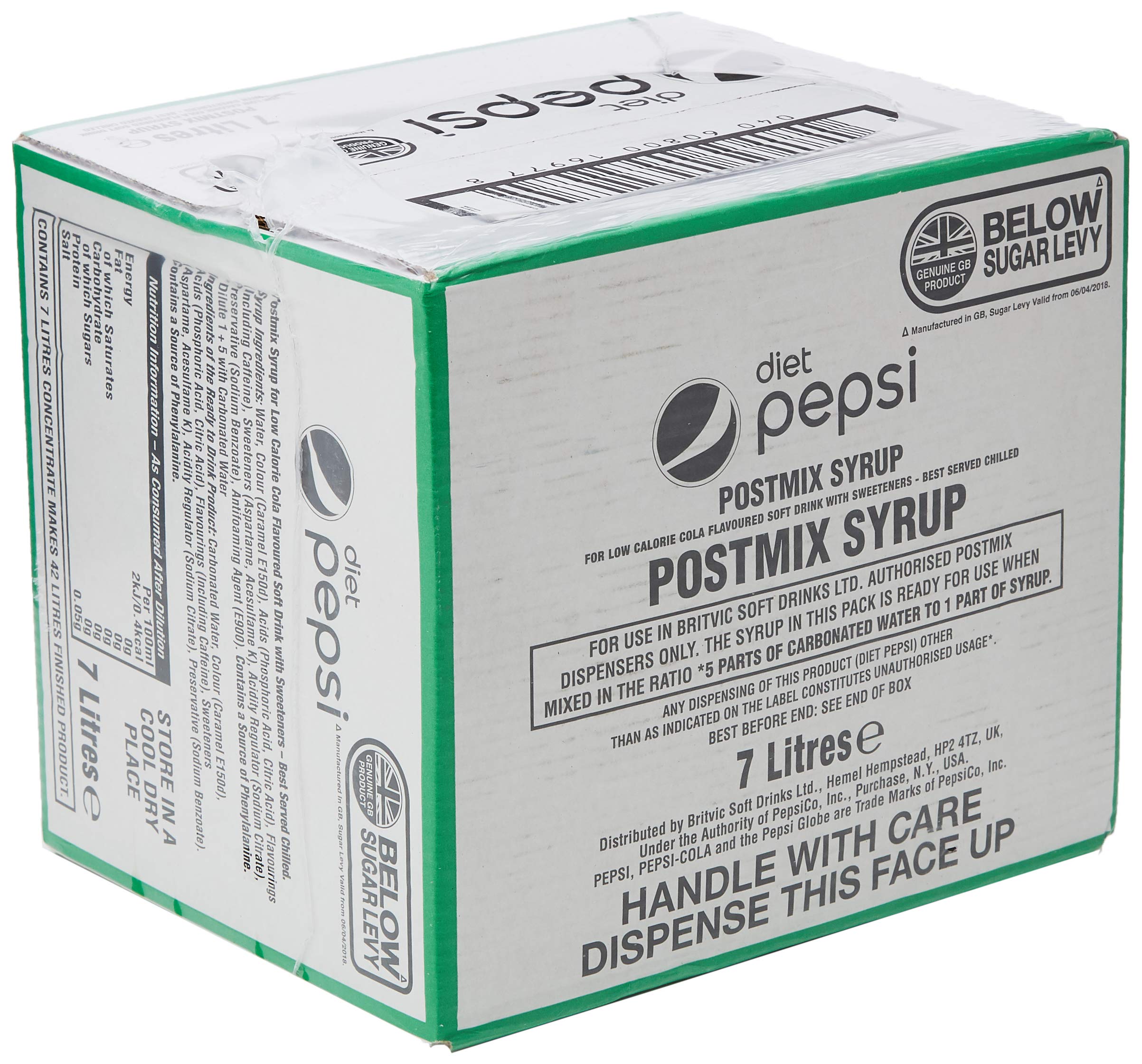 Pepsi Diet Cola Post Mix Syrup for Dispensers - 7L BIB Makes 42L