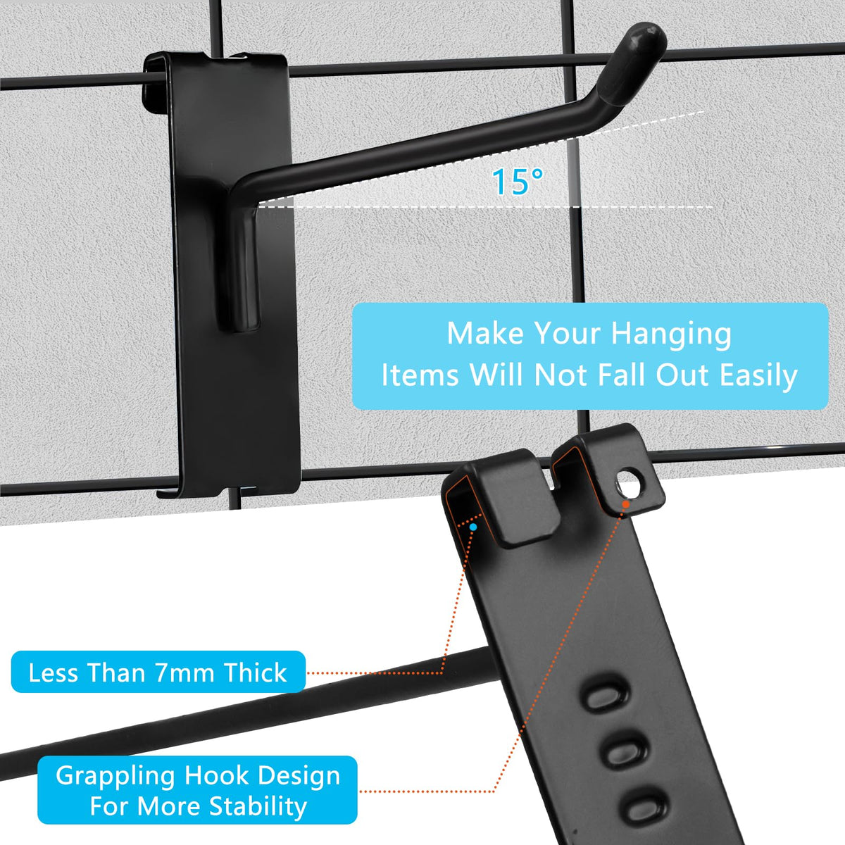 YFNVH 50 Pack Gridwall Hooks, Black Metal Display Hooks, 15 x 9 x 2.5 cm - image 4